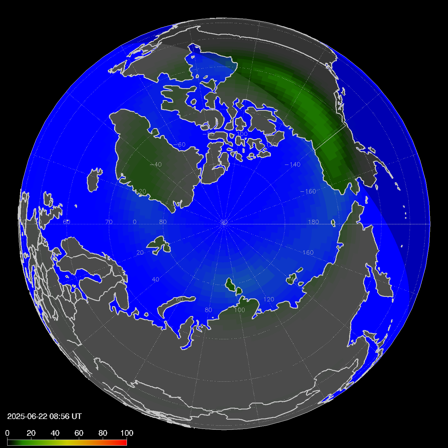 Northern lights (auroras) in the northern hemisphere