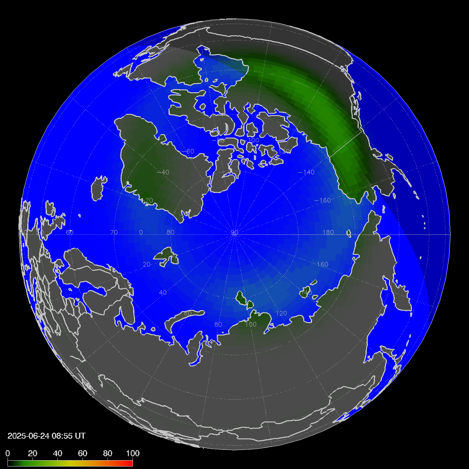 Northern lights (auroras) in the northern hemisphere