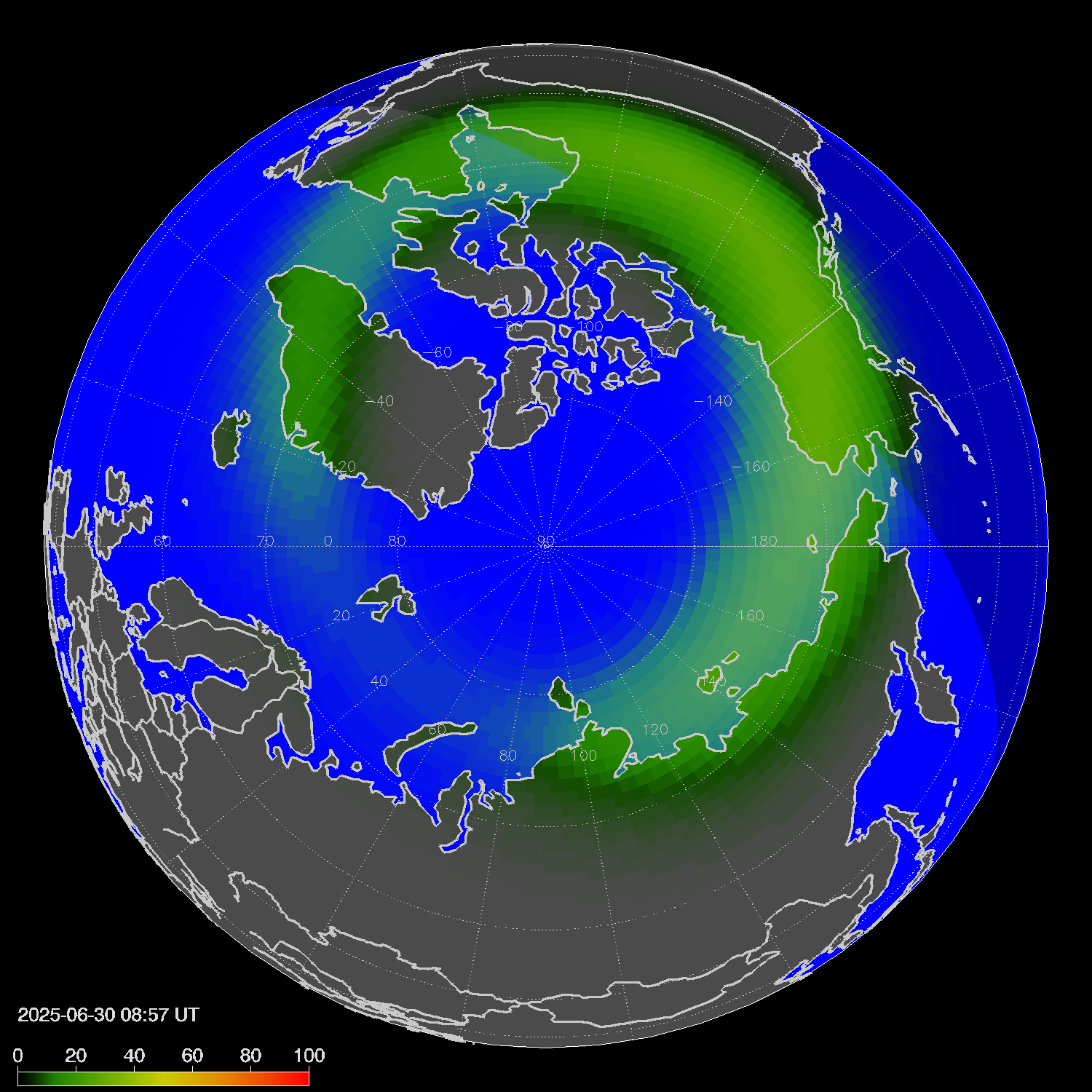 Northern lights (auroras) in the northern hemisphere