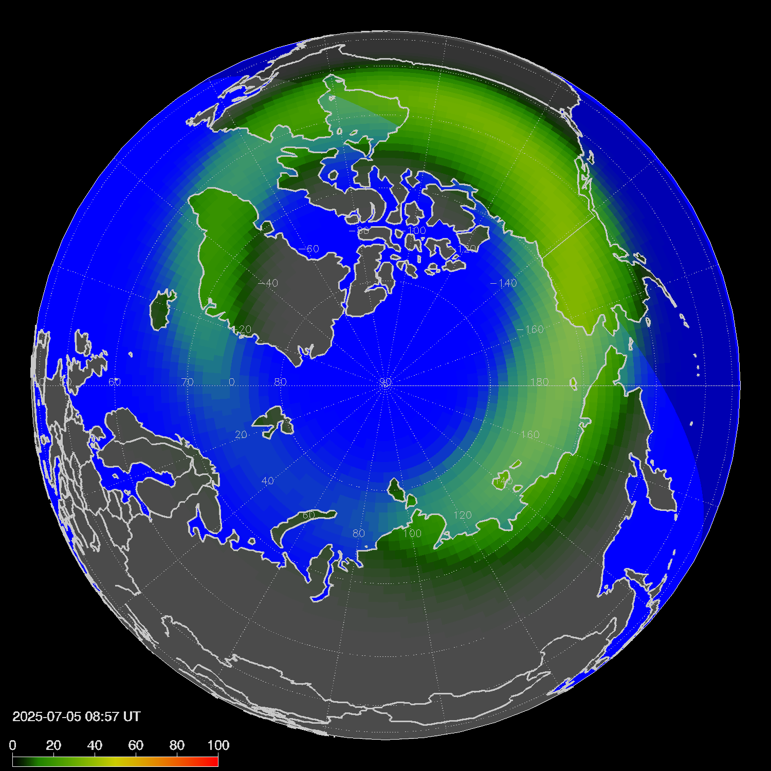 Northern lights (auroras) in the northern hemisphere