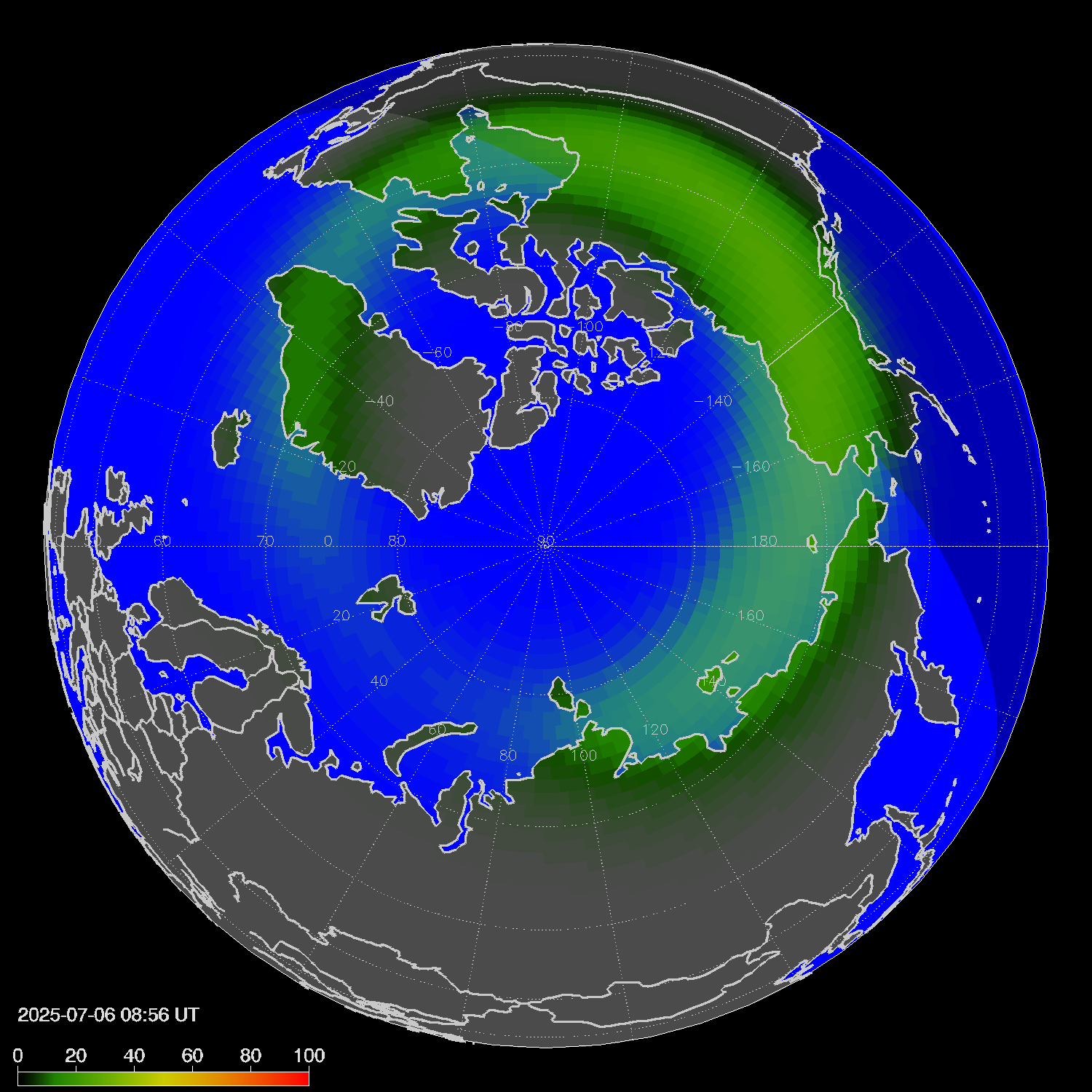 Northern lights (auroras) in the northern hemisphere