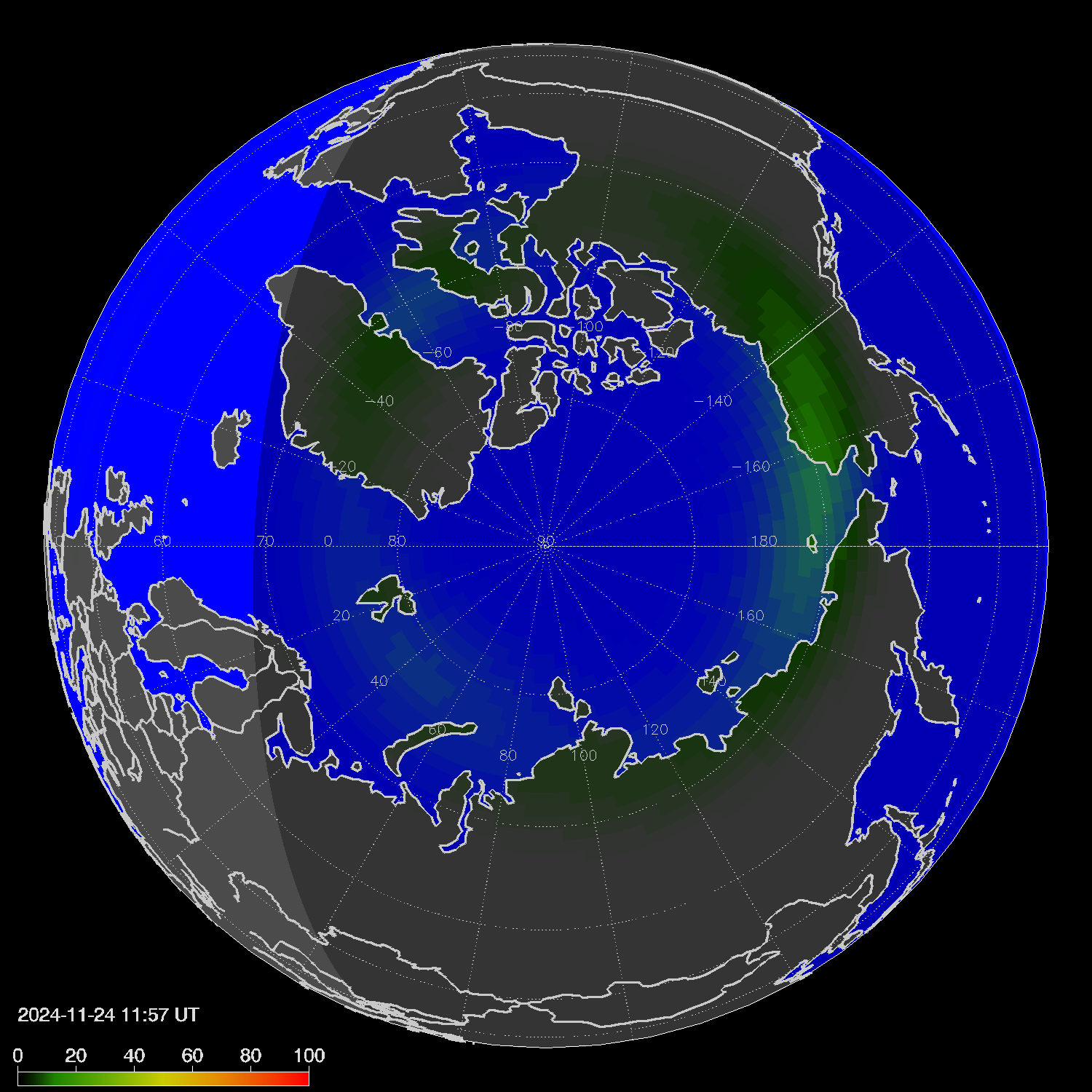 Northern lights (auroras) in the northern hemisphere