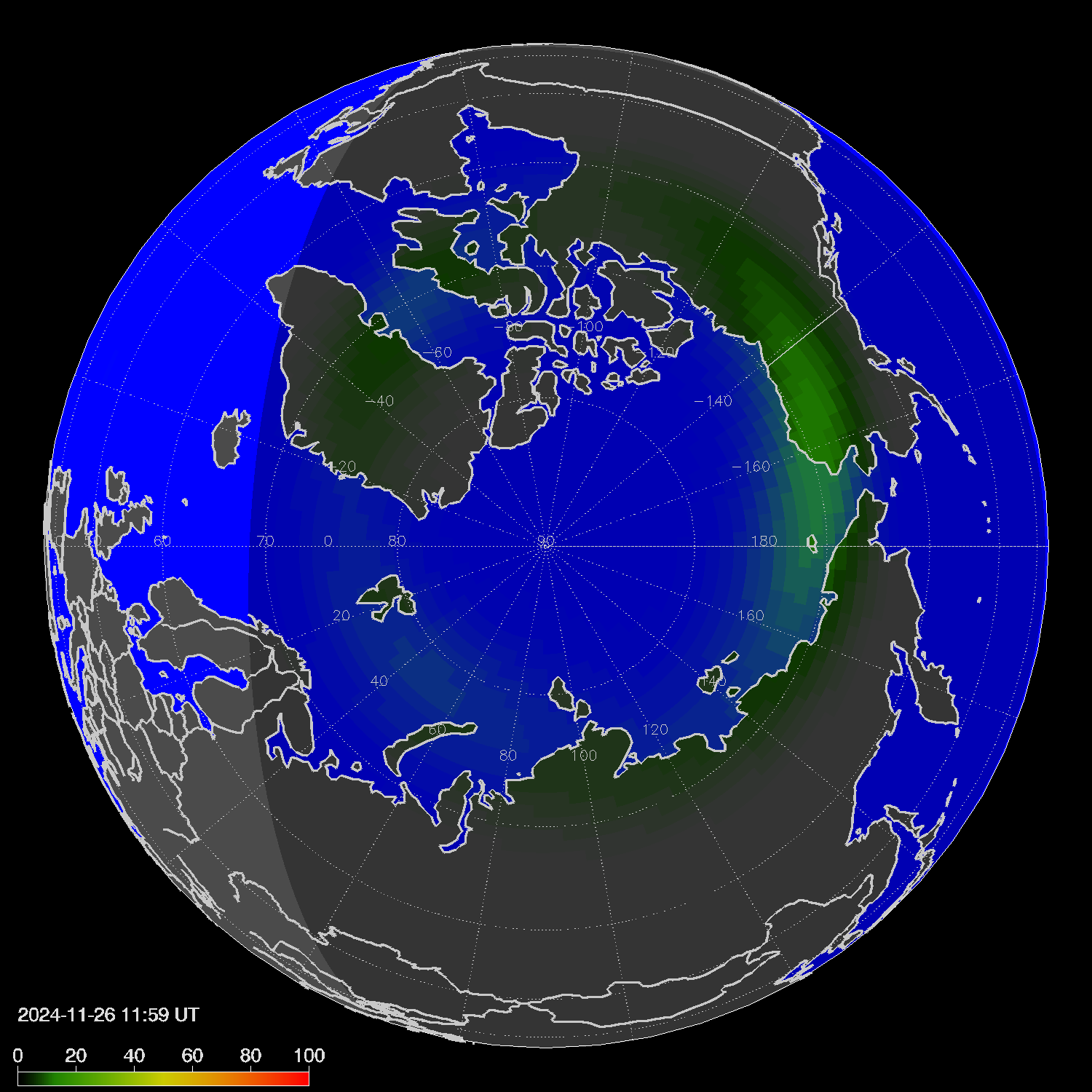 Northern lights (auroras) in the northern hemisphere