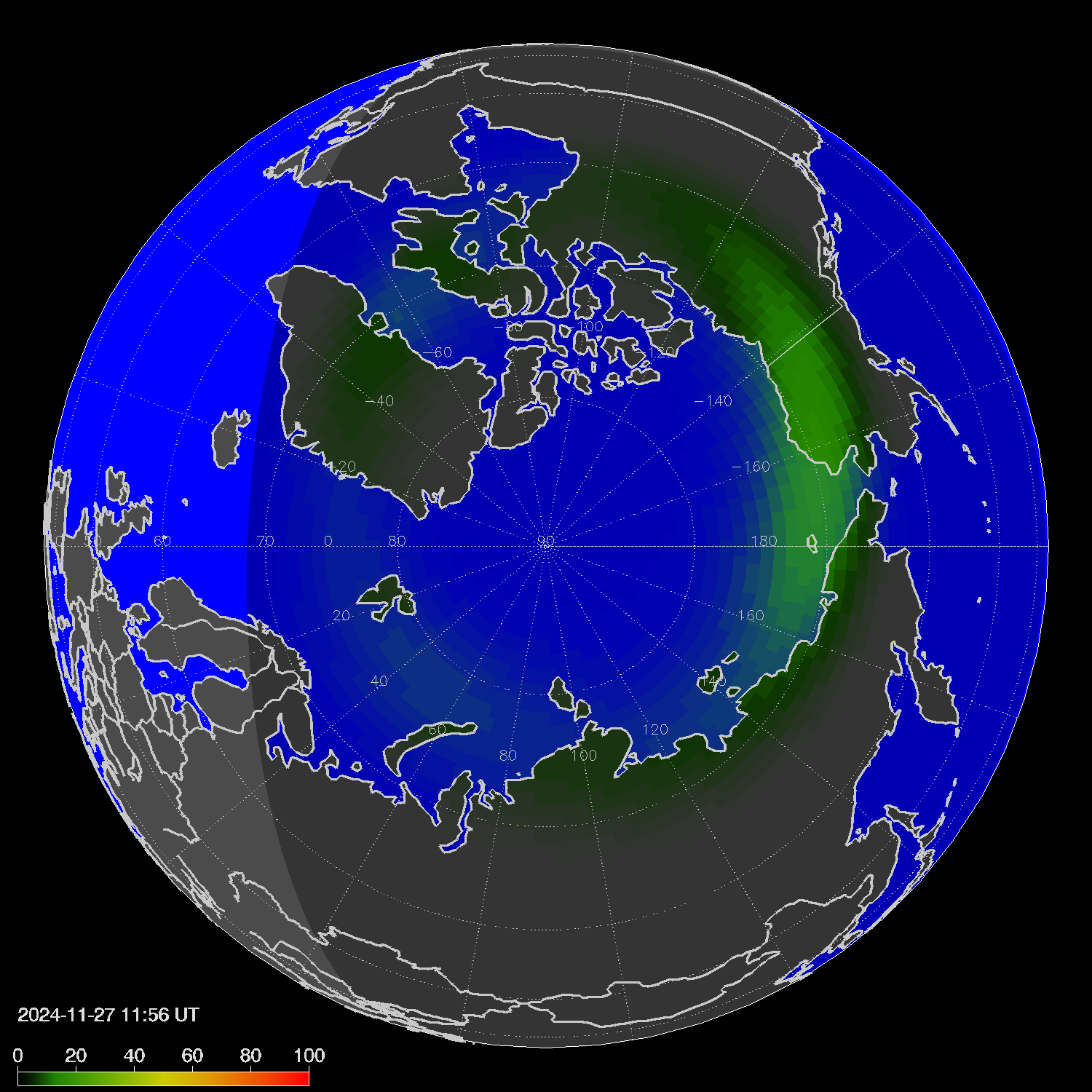 Northern lights (auroras) in the northern hemisphere