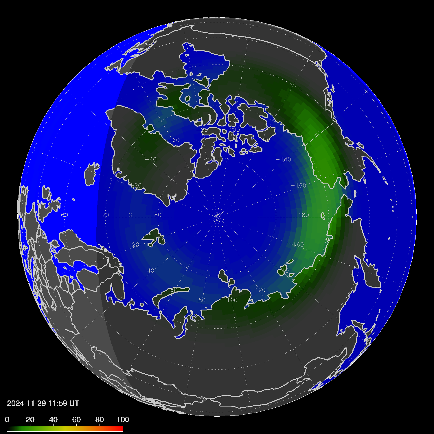 Northern lights (auroras) in the northern hemisphere