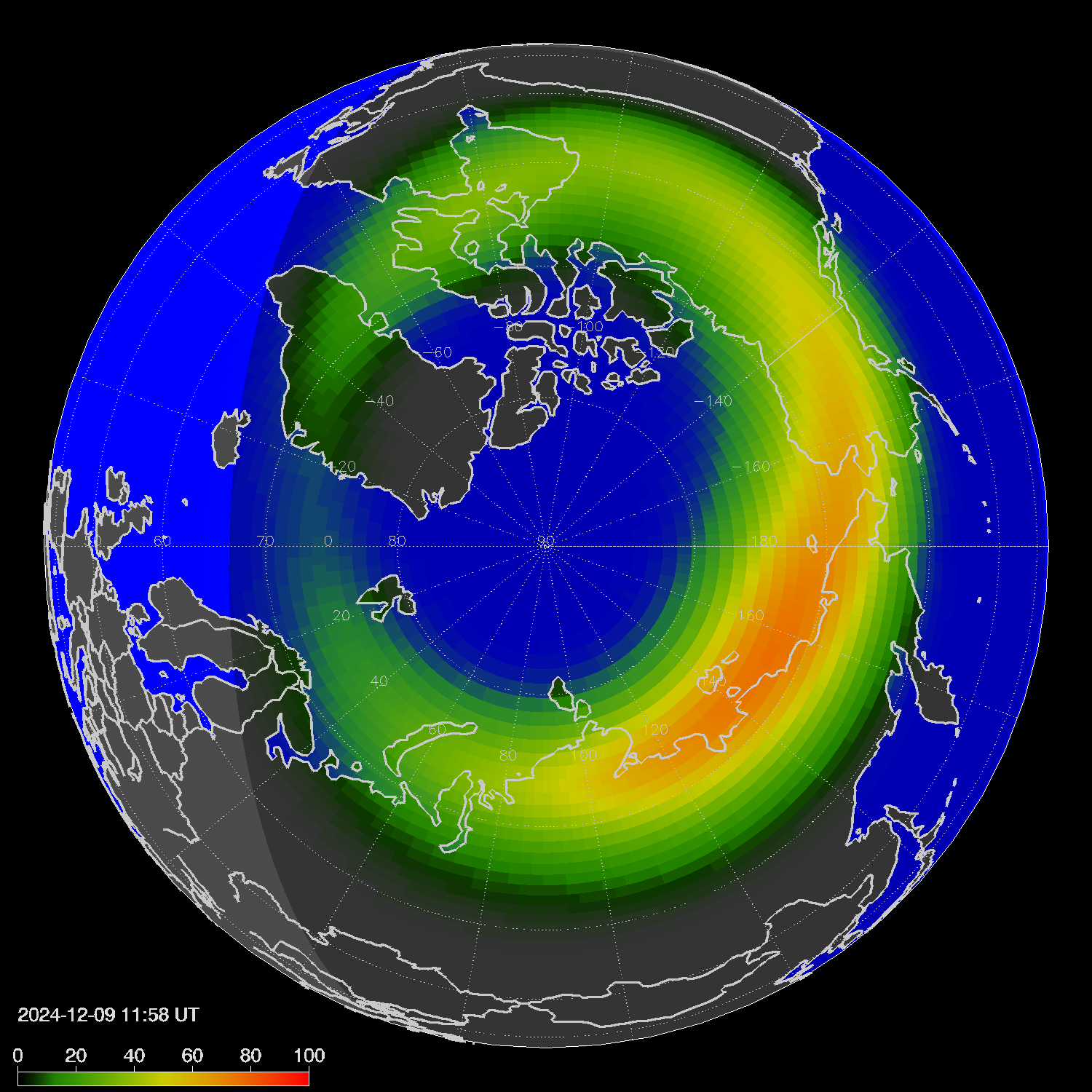 Northern lights (auroras) in the northern hemisphere