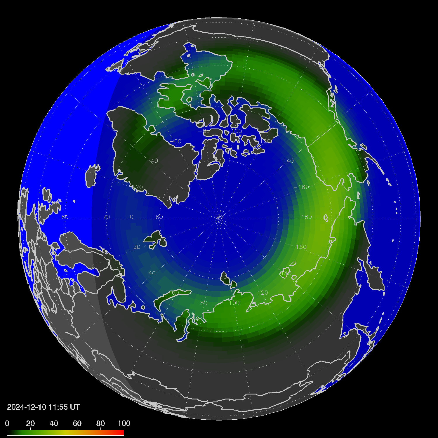 Northern lights (auroras) in the northern hemisphere