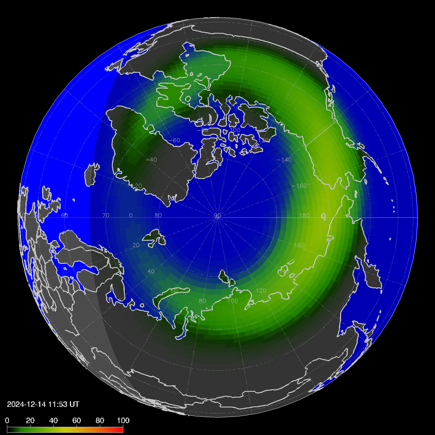 Northern lights (auroras) in the northern hemisphere