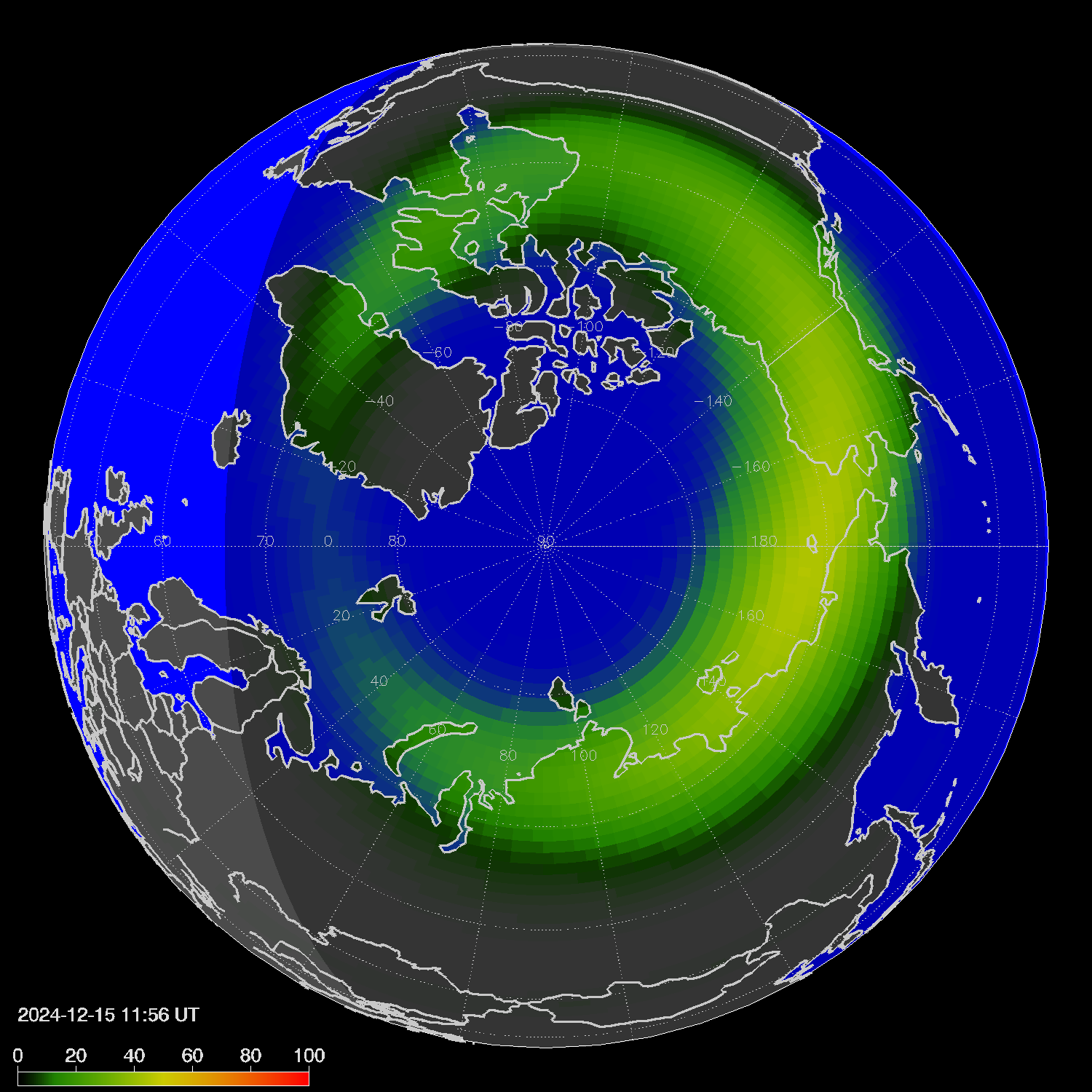 Northern lights (auroras) in the northern hemisphere