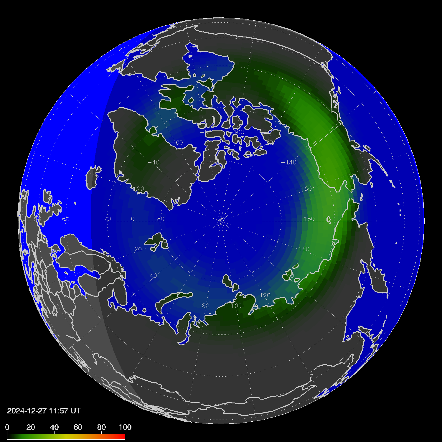 Northern lights (auroras) in the northern hemisphere