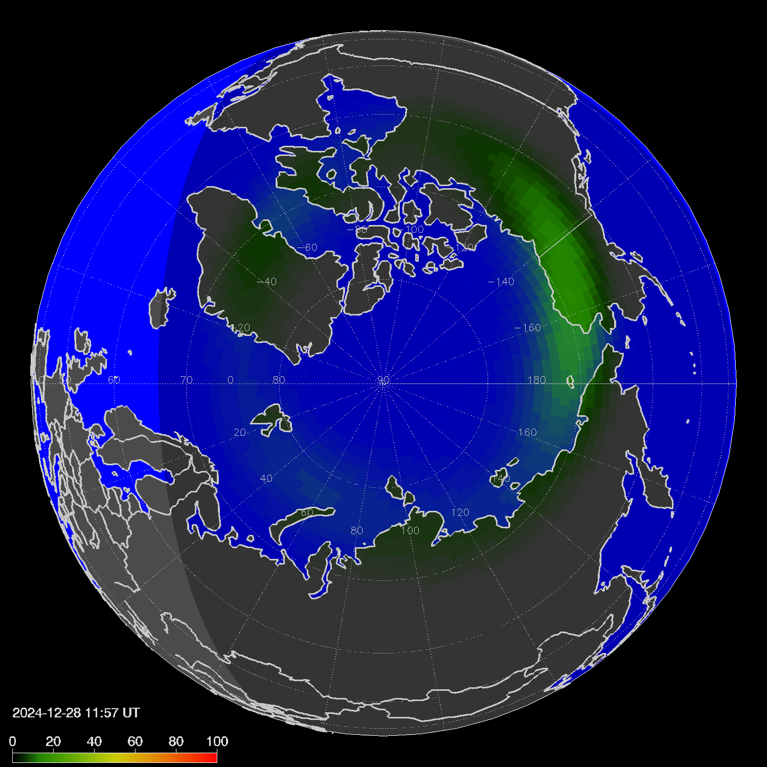 Northern lights (auroras) in the northern hemisphere