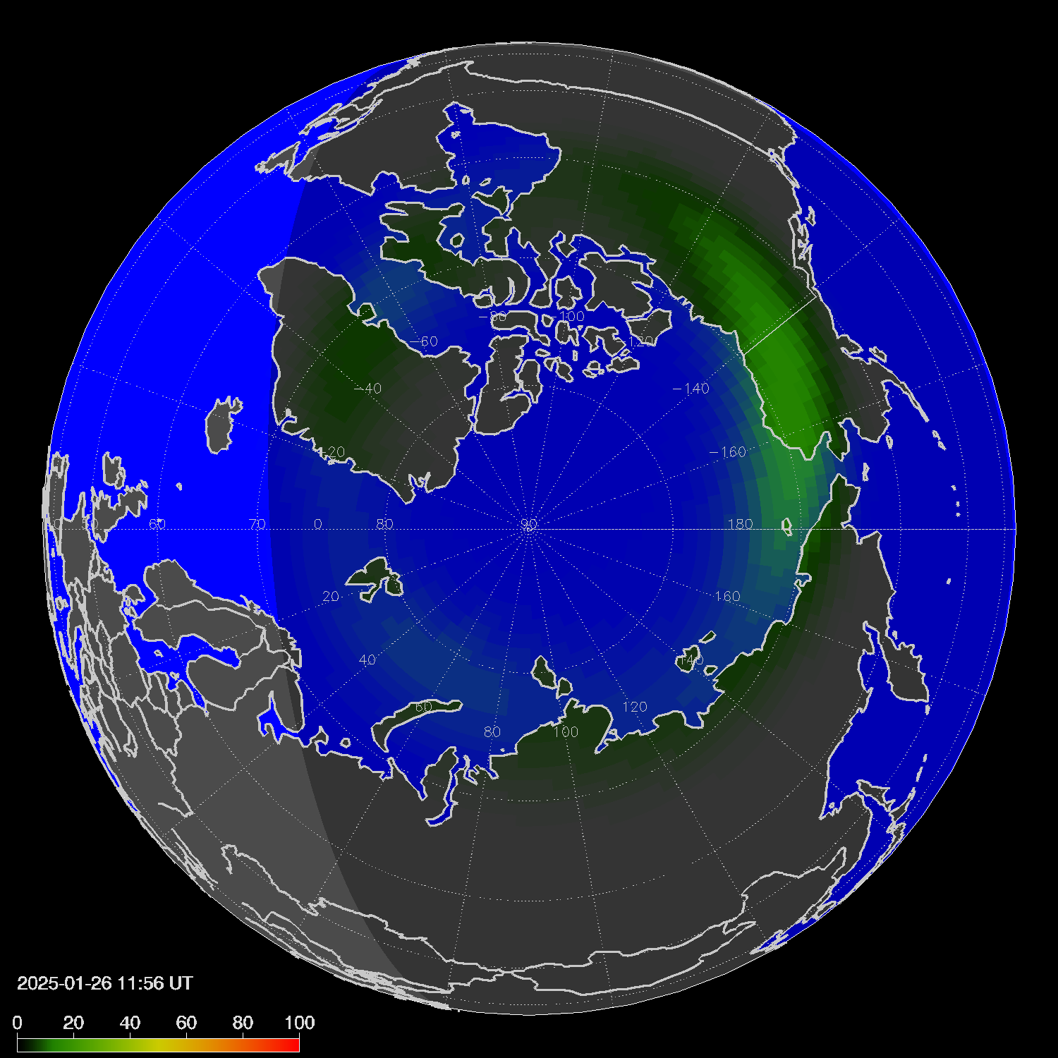 Northern lights (auroras) in the northern hemisphere