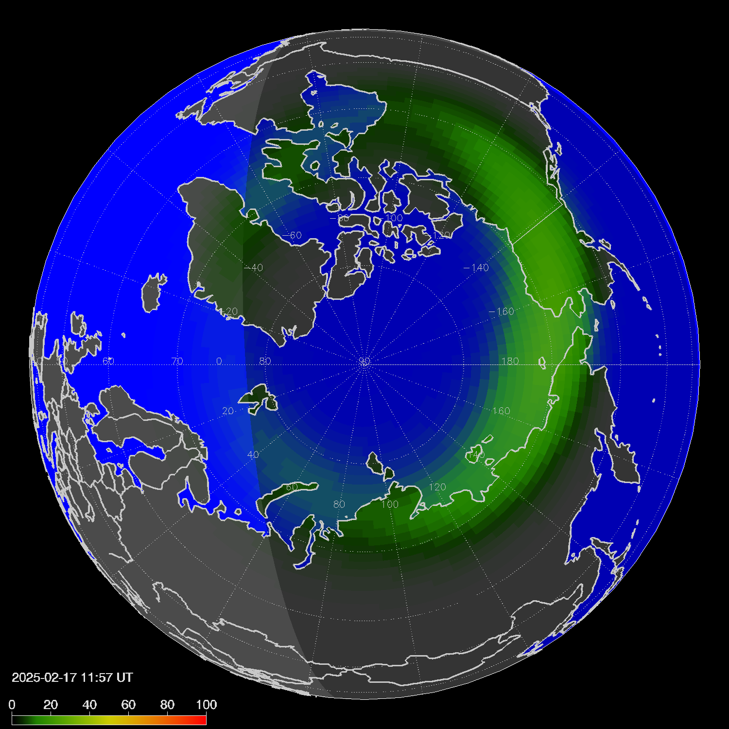 Northern lights (auroras) in the northern hemisphere