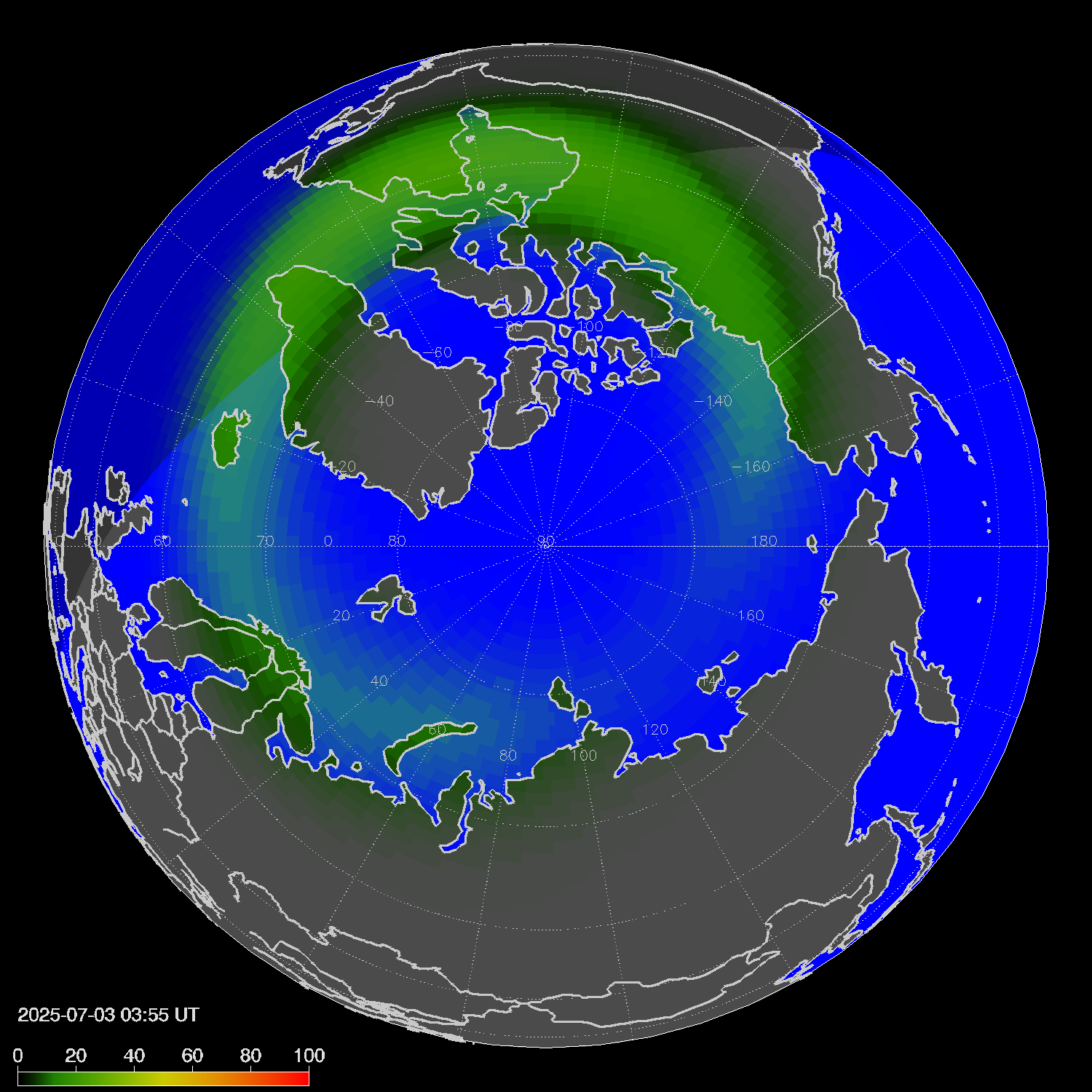 Northern lights (auroras) in the northern hemisphere