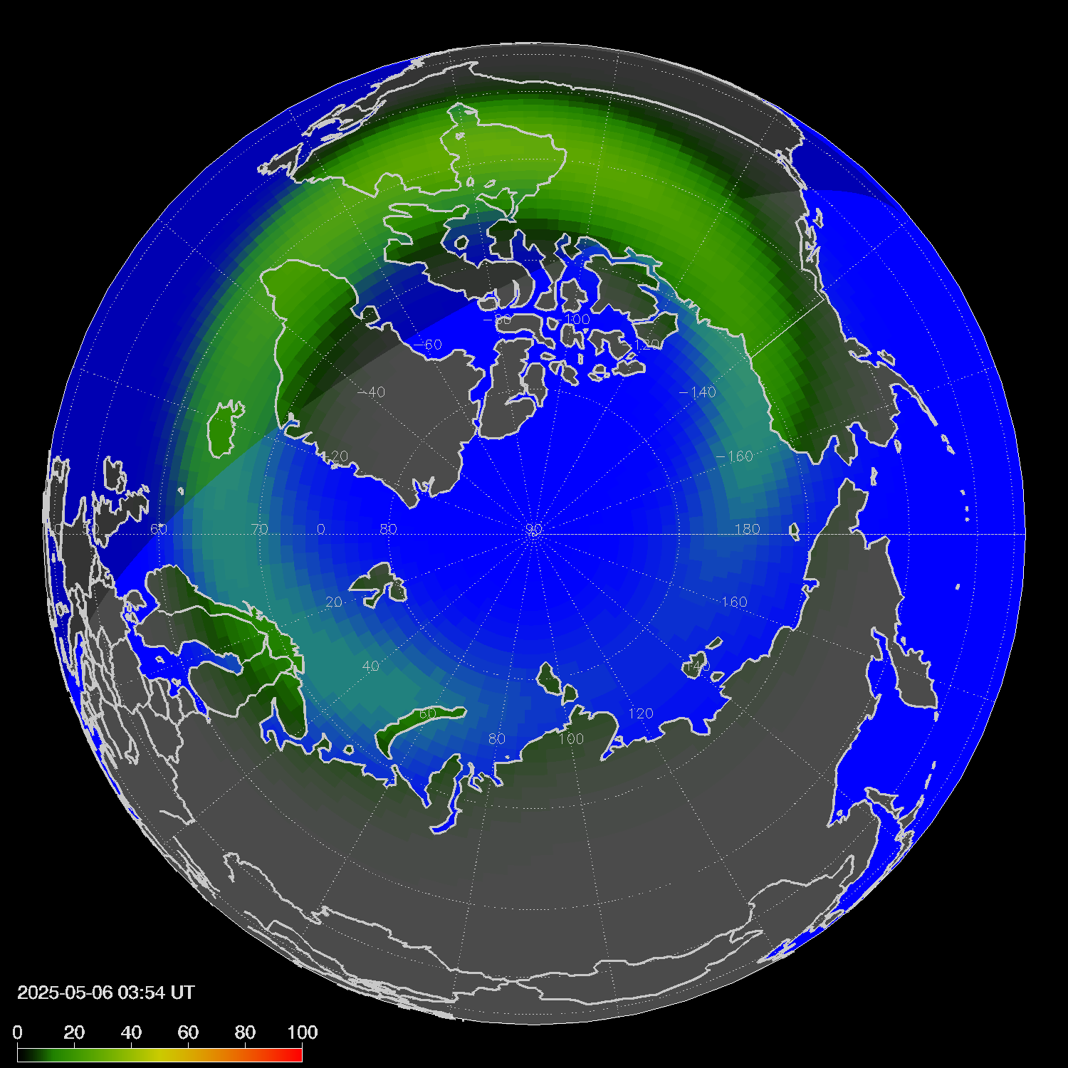 Northern lights (auroras) in the northern hemisphere