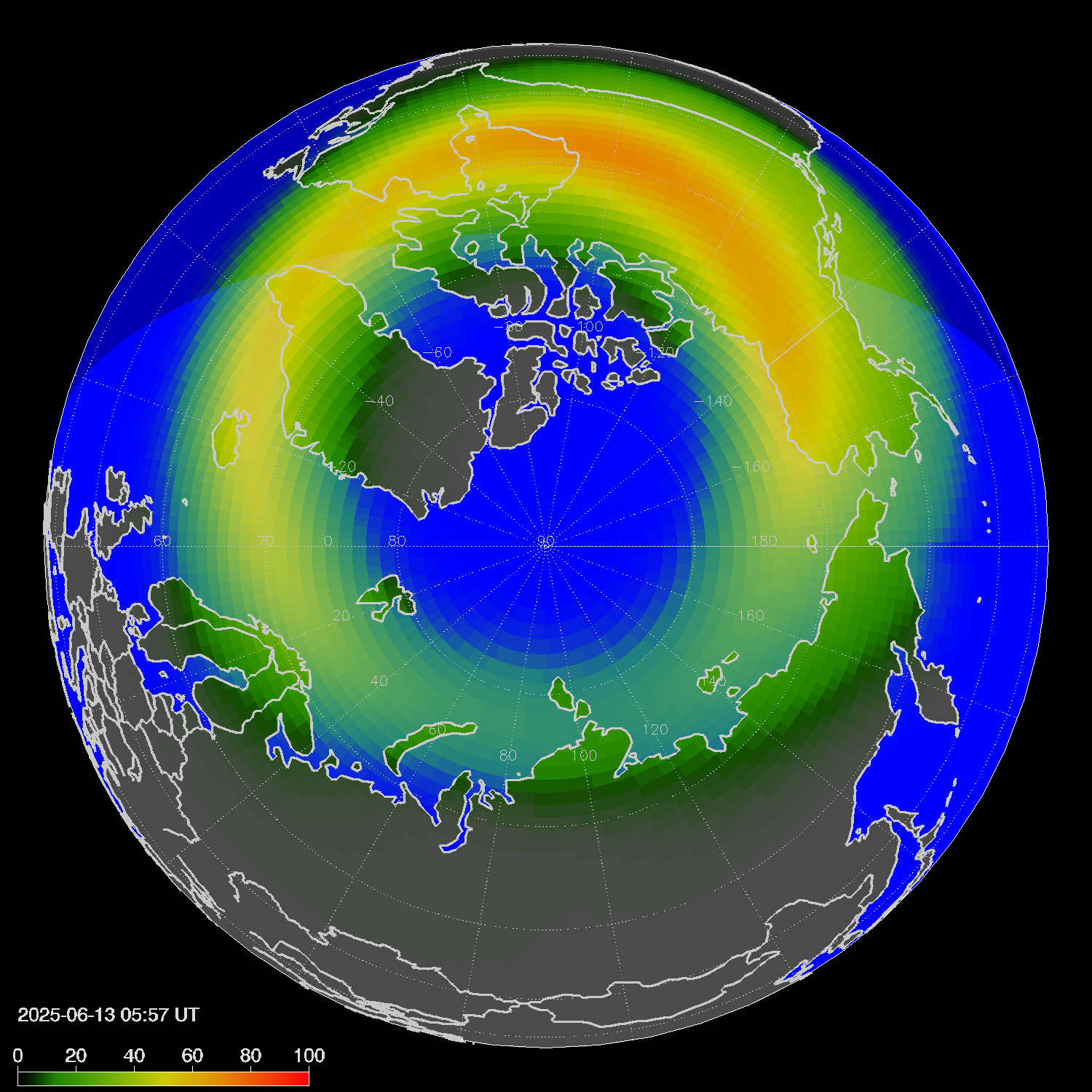 Northern lights (auroras) in the northern hemisphere