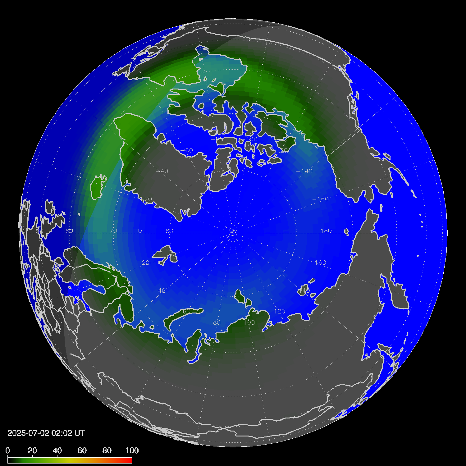 Northern lights (auroras) in the northern hemisphere