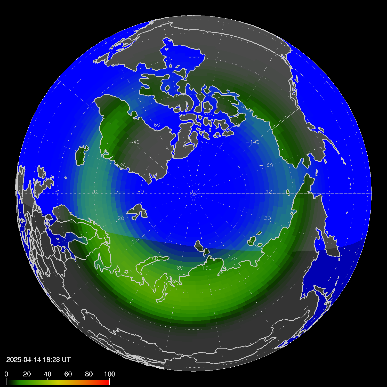 Northern lights (auroras) in the northern hemisphere