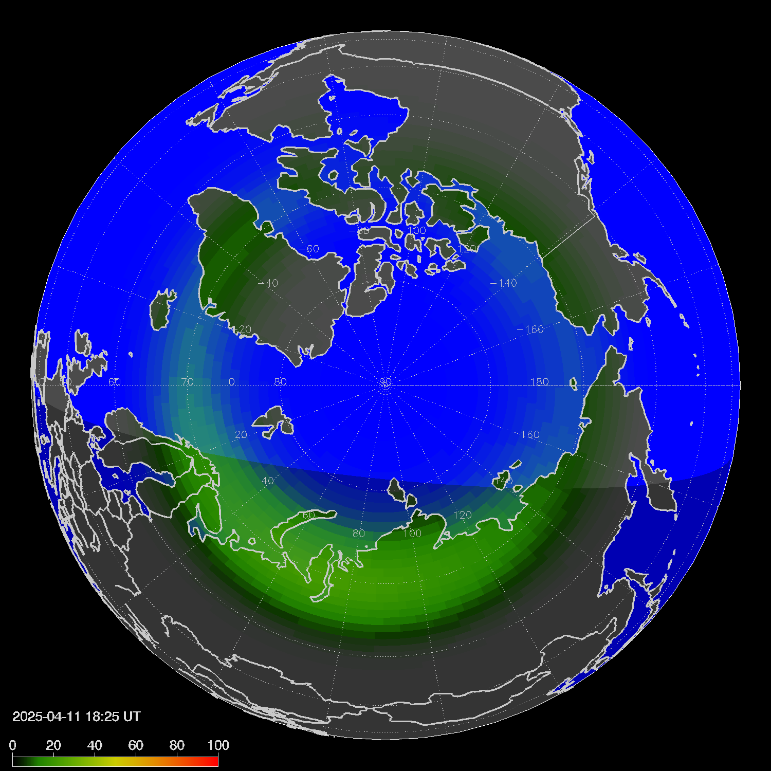Northern lights (auroras) in the northern hemisphere
