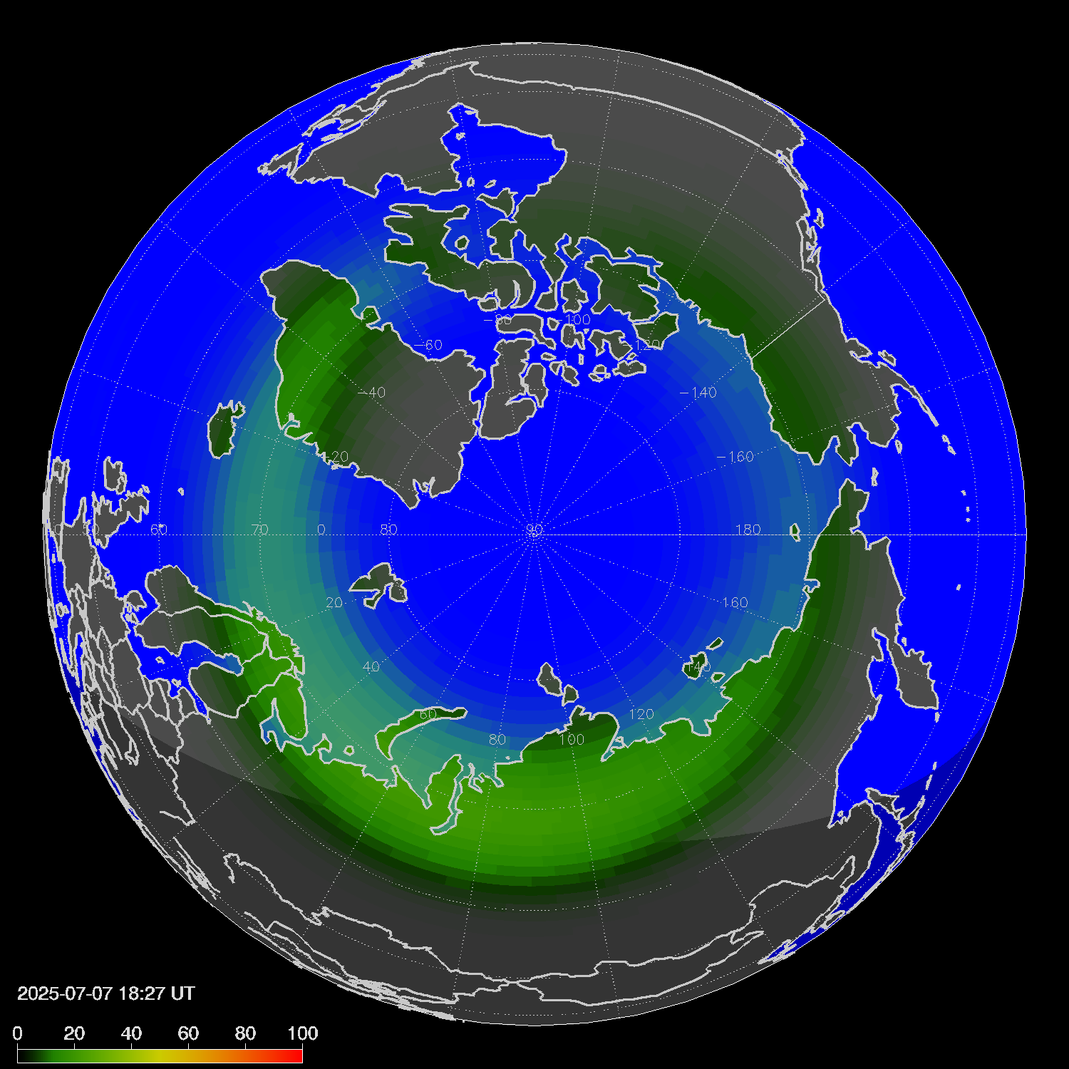 Northern lights (auroras) in the northern hemisphere