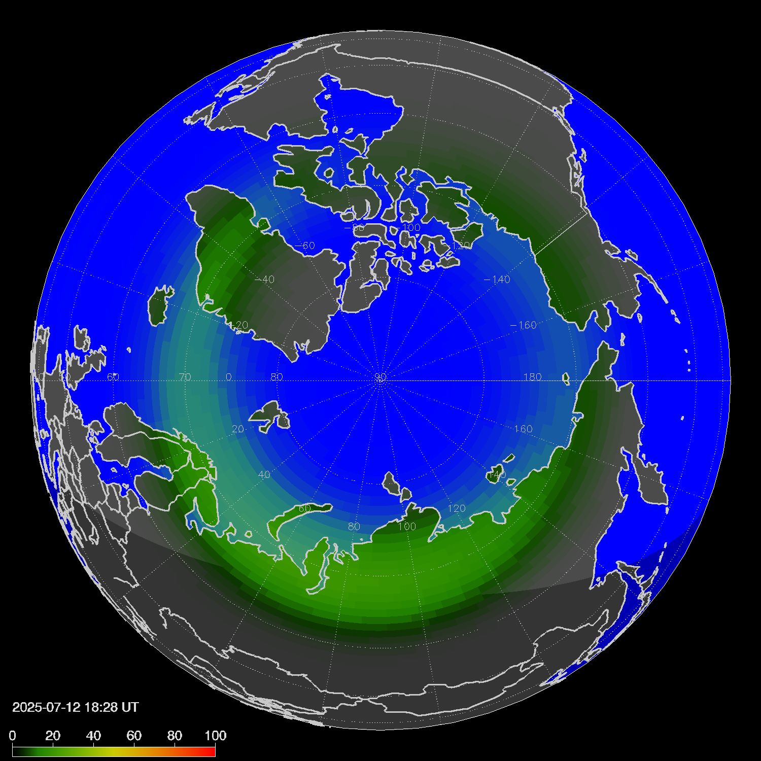 Northern lights (auroras) in the northern hemisphere