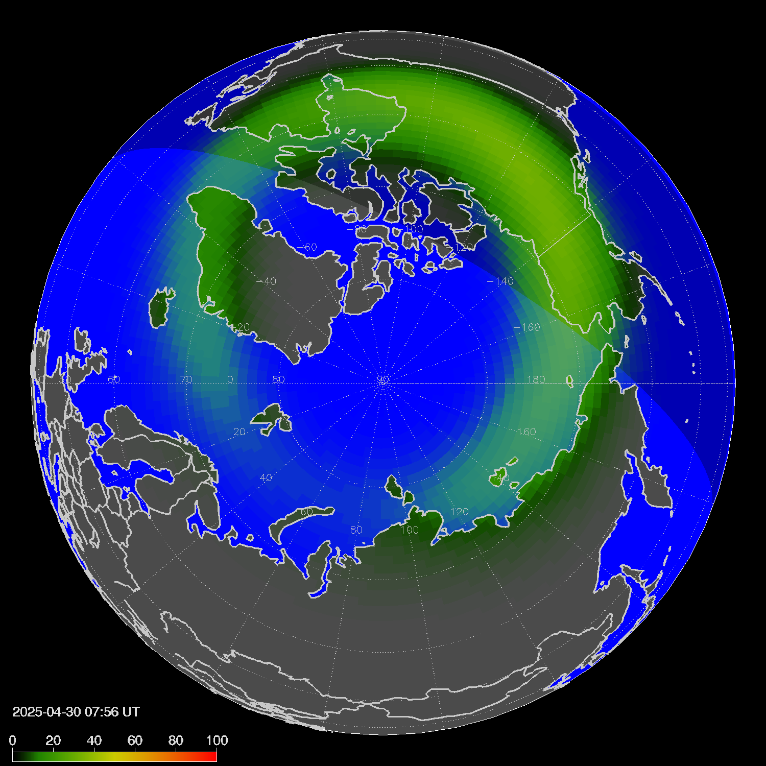 Northern lights (auroras) in the northern hemisphere