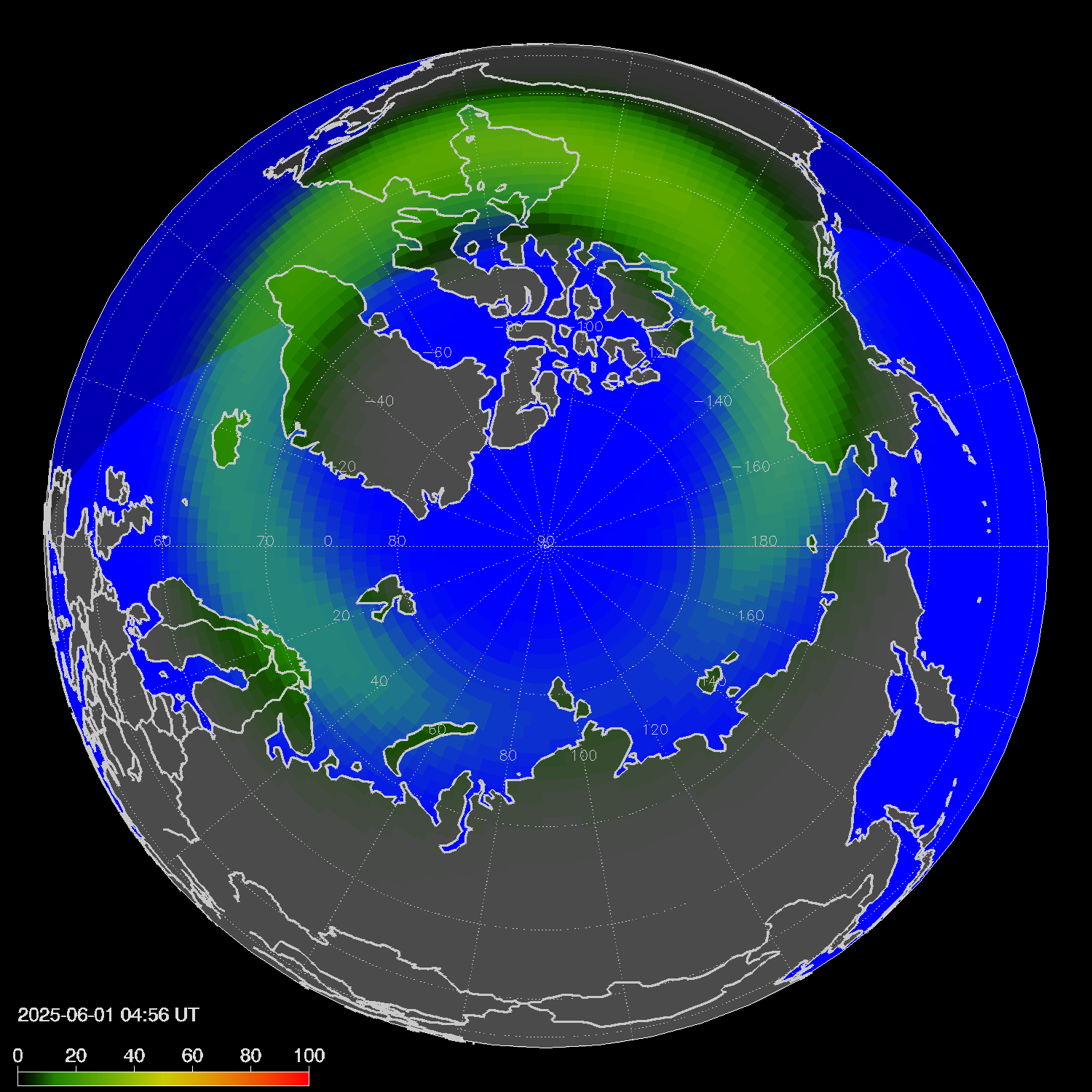 Northern lights (auroras) in the northern hemisphere