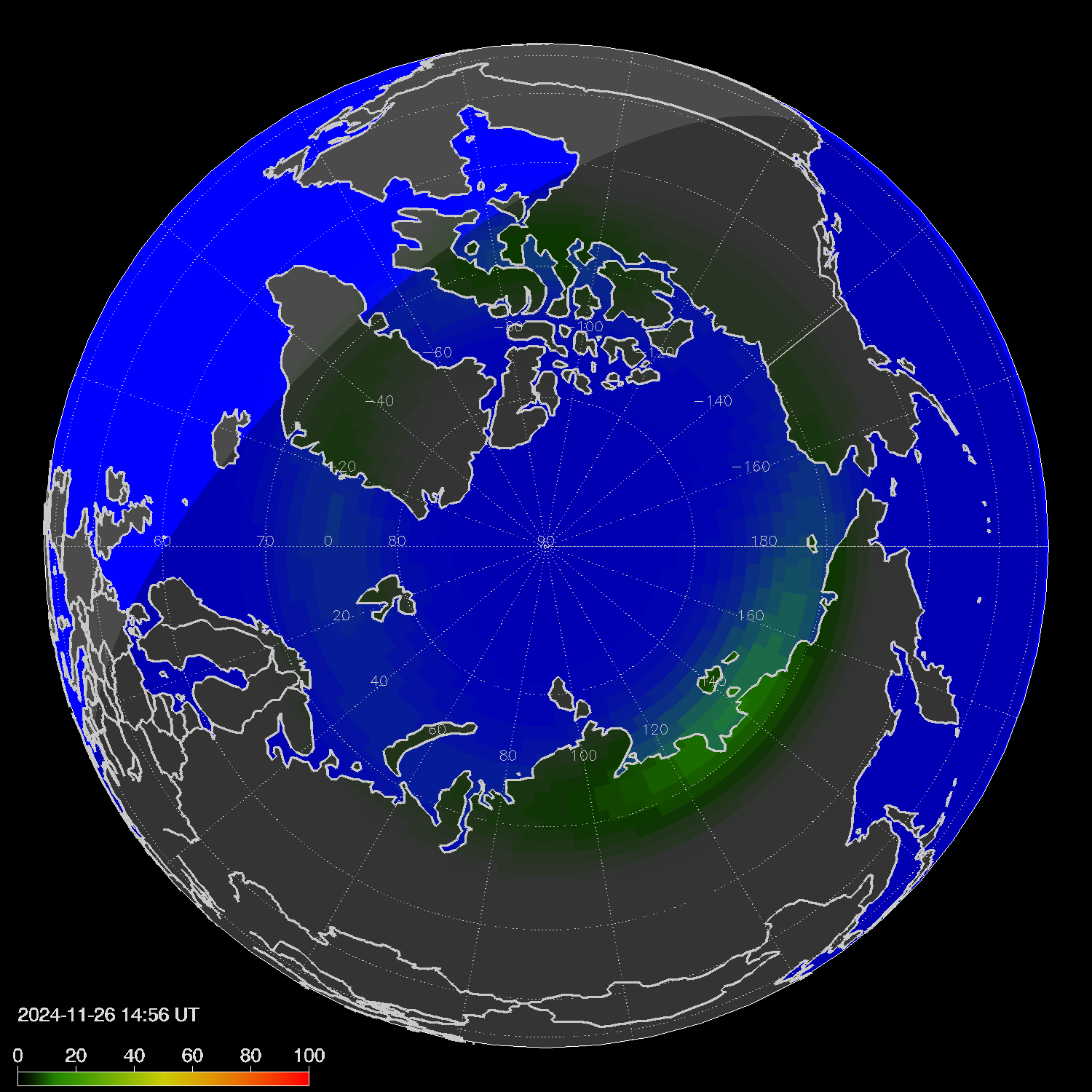 Northern lights (auroras) in the northern hemisphere