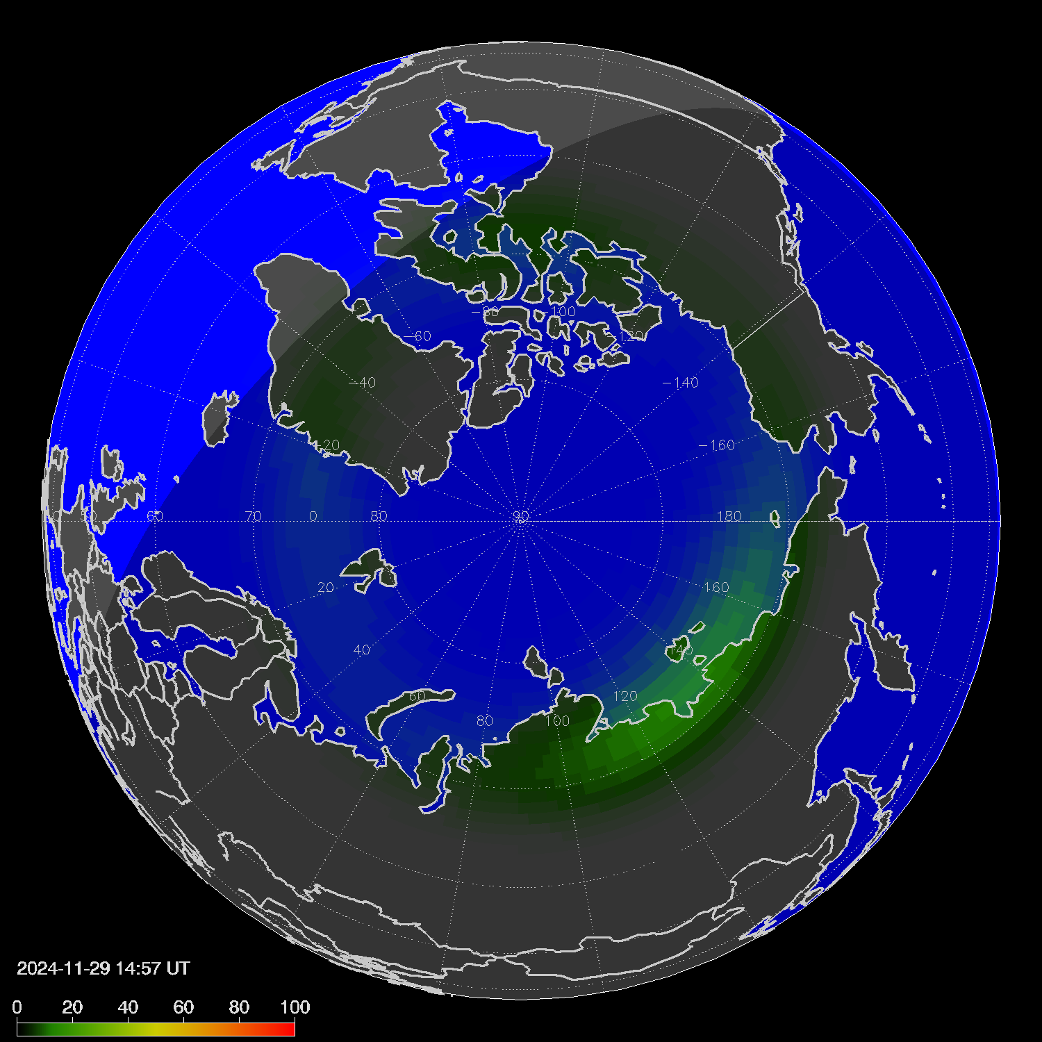 Northern lights (auroras) in the northern hemisphere