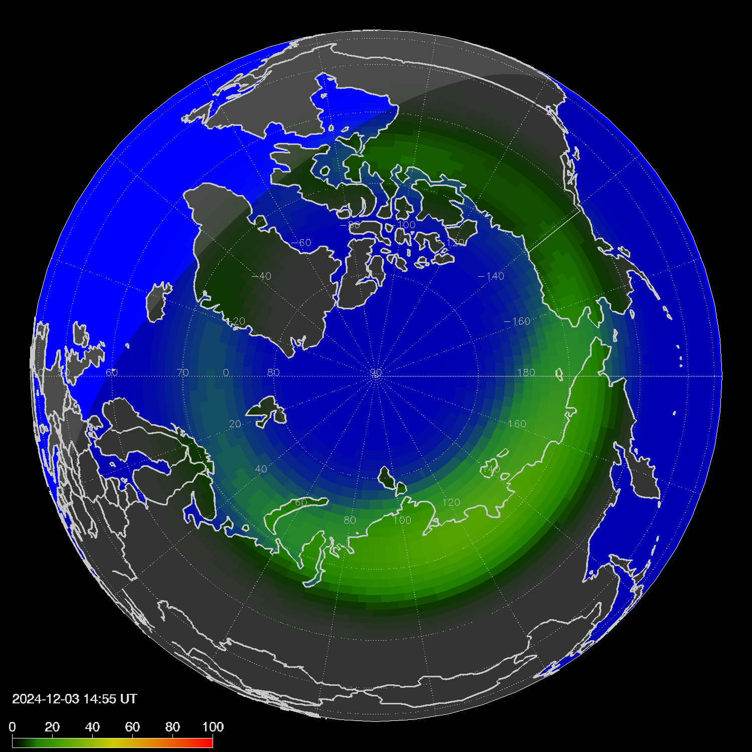 Northern lights (auroras) in the northern hemisphere