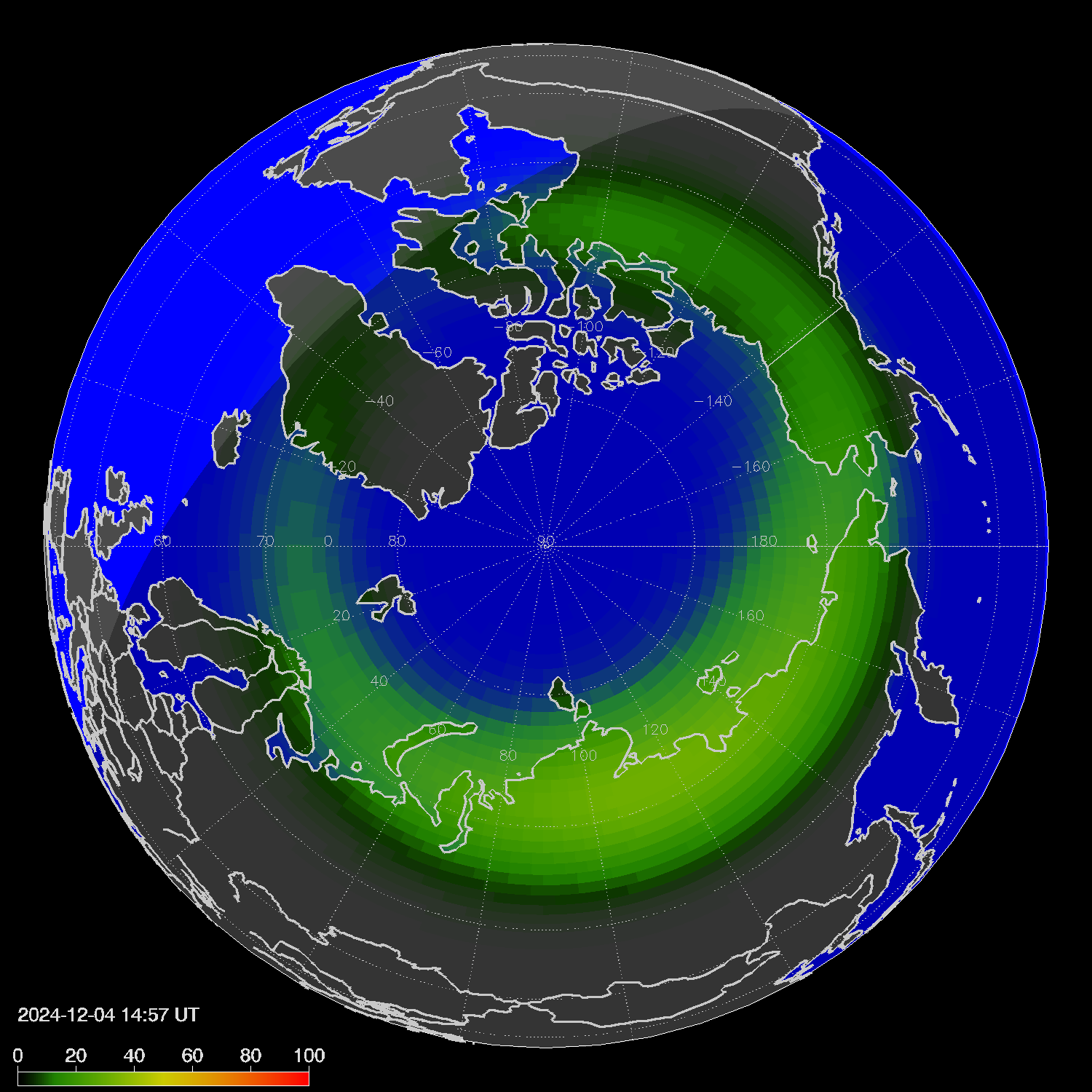 Northern lights (auroras) in the northern hemisphere