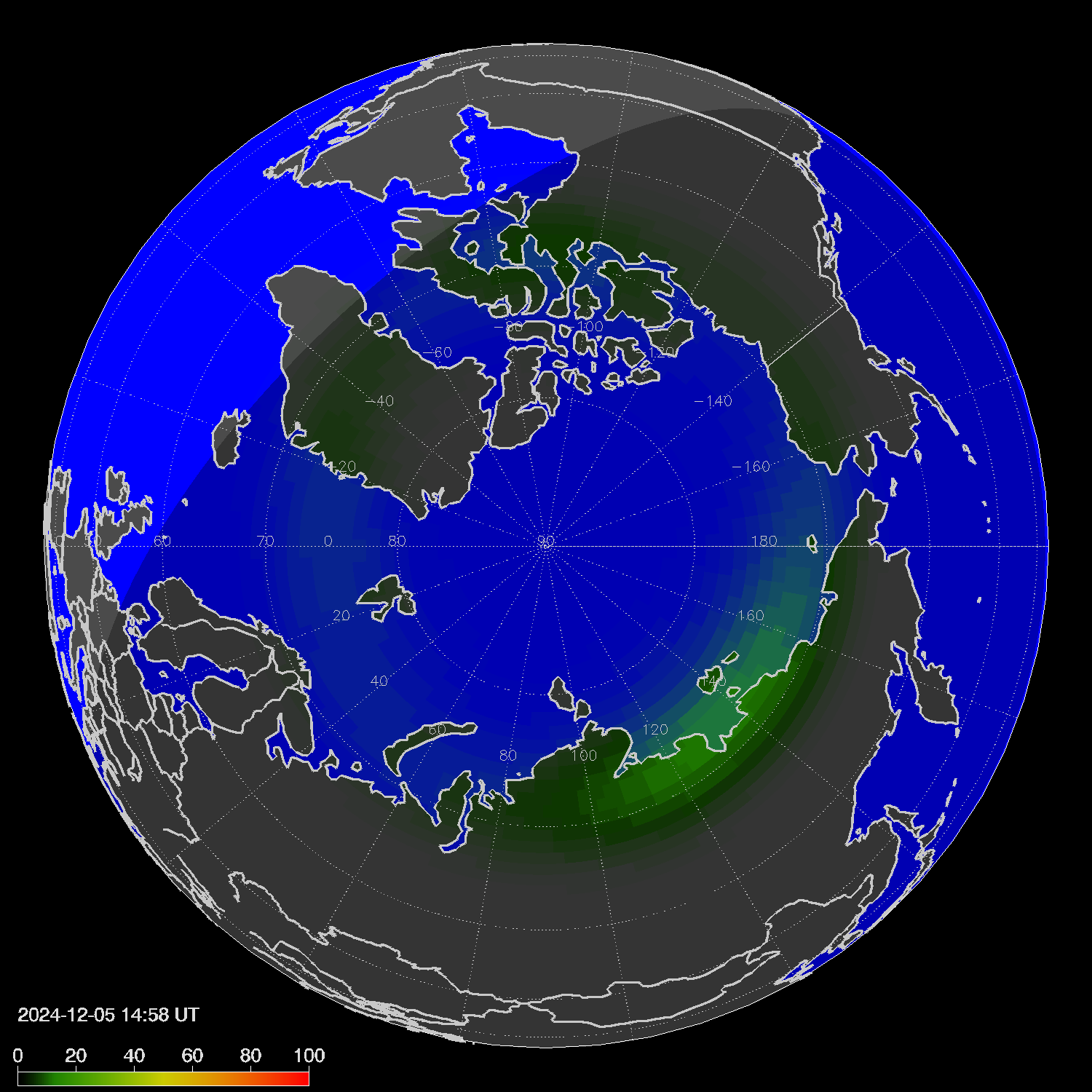 Northern lights (auroras) in the northern hemisphere