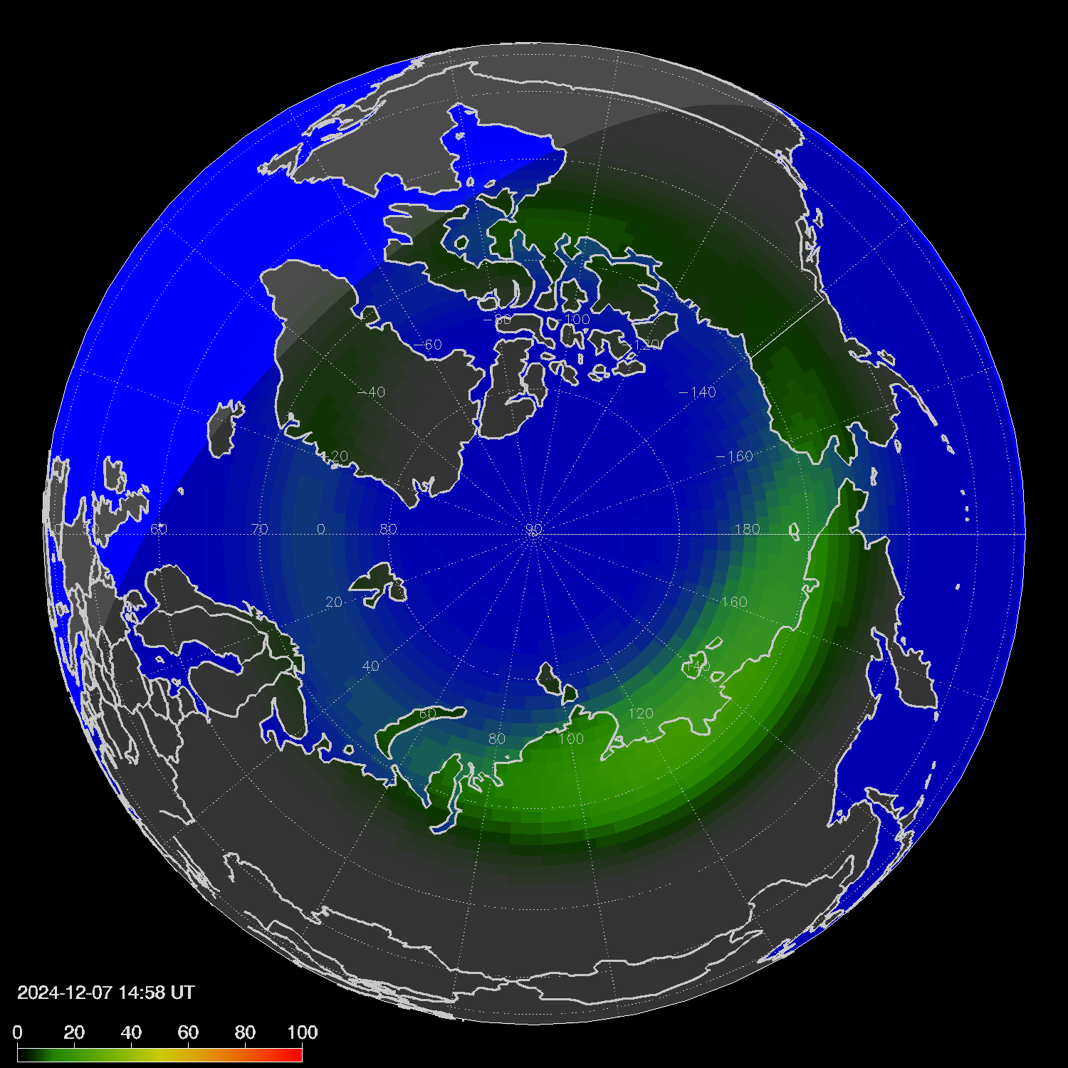 Northern lights (auroras) in the northern hemisphere