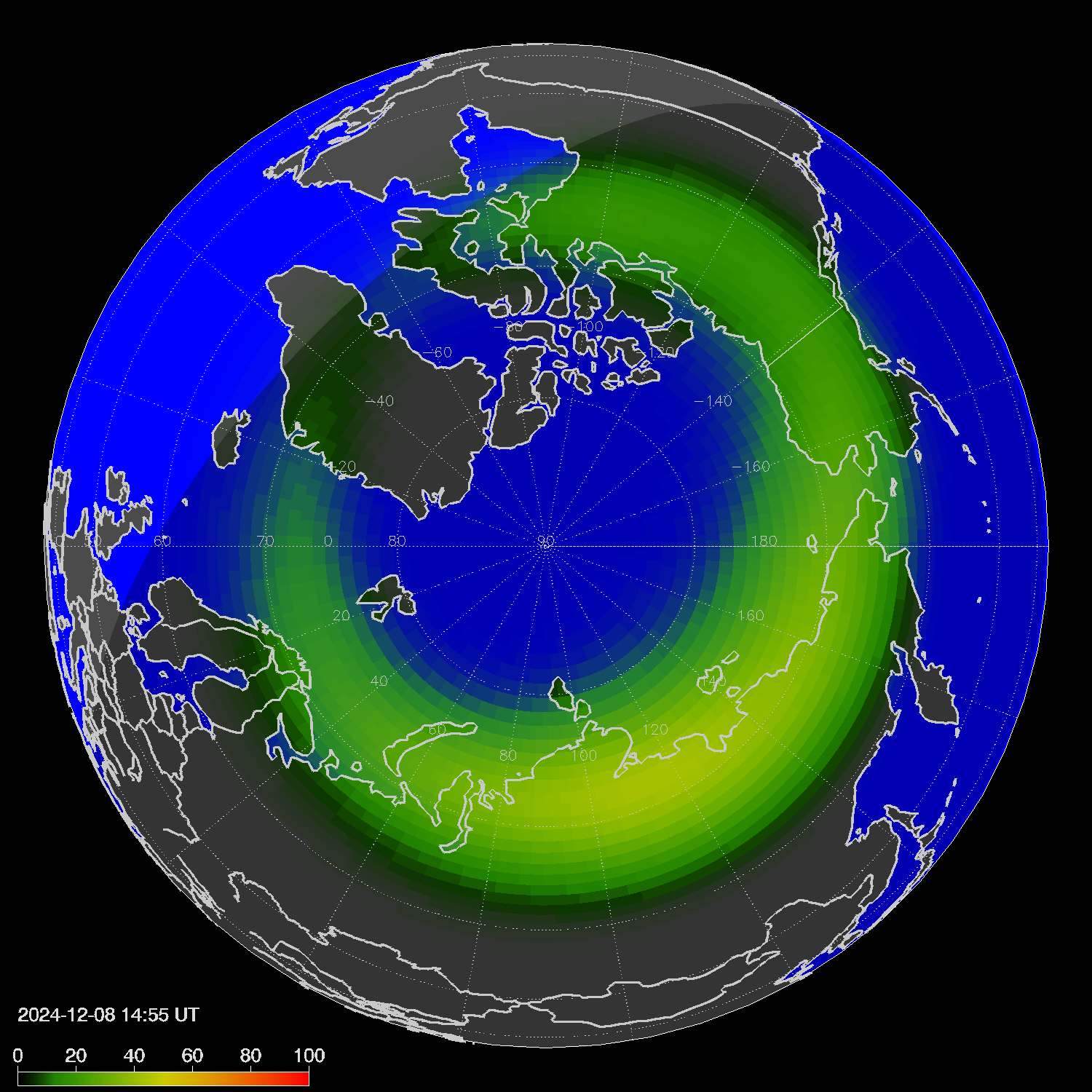 Northern lights (auroras) in the northern hemisphere