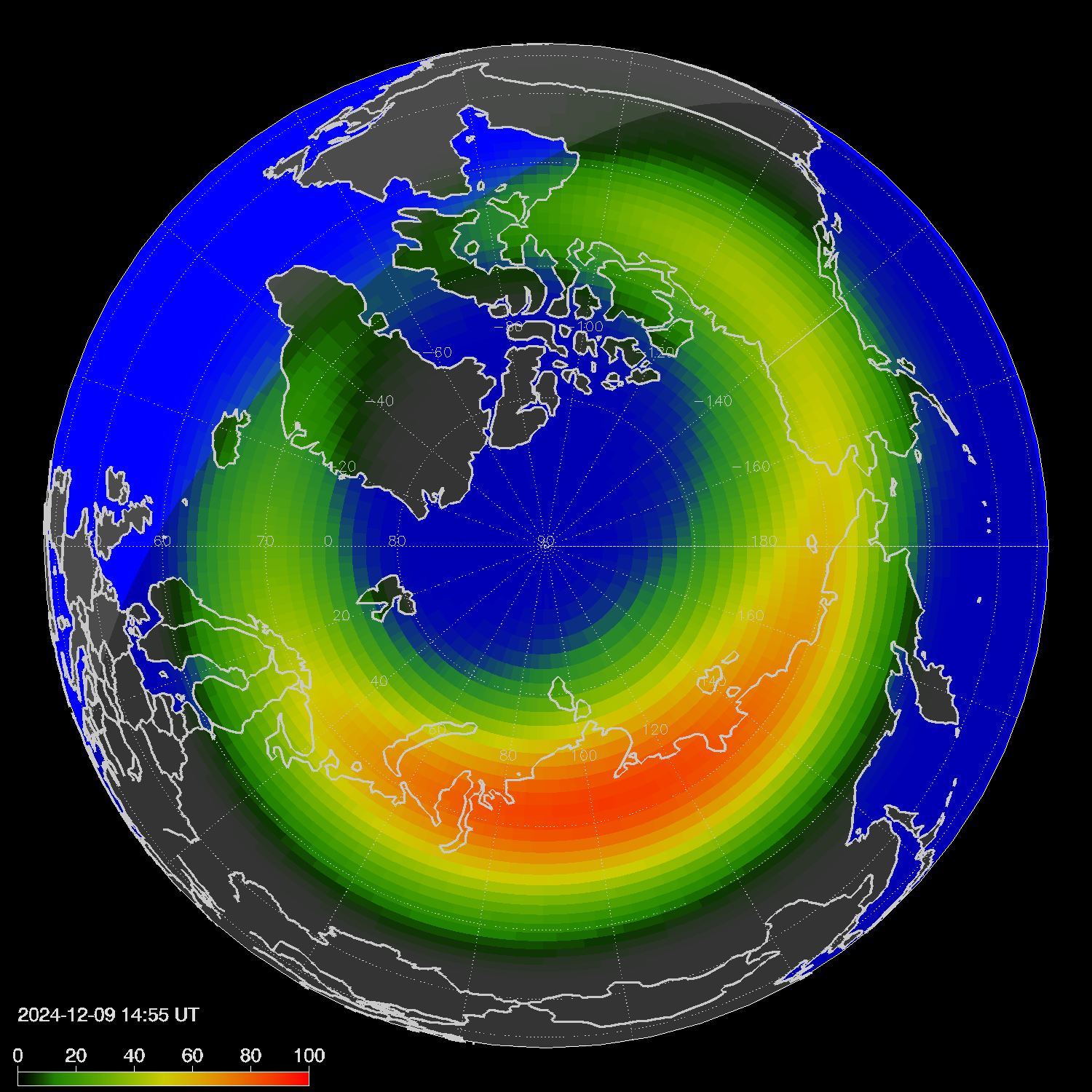Northern lights (auroras) in the northern hemisphere