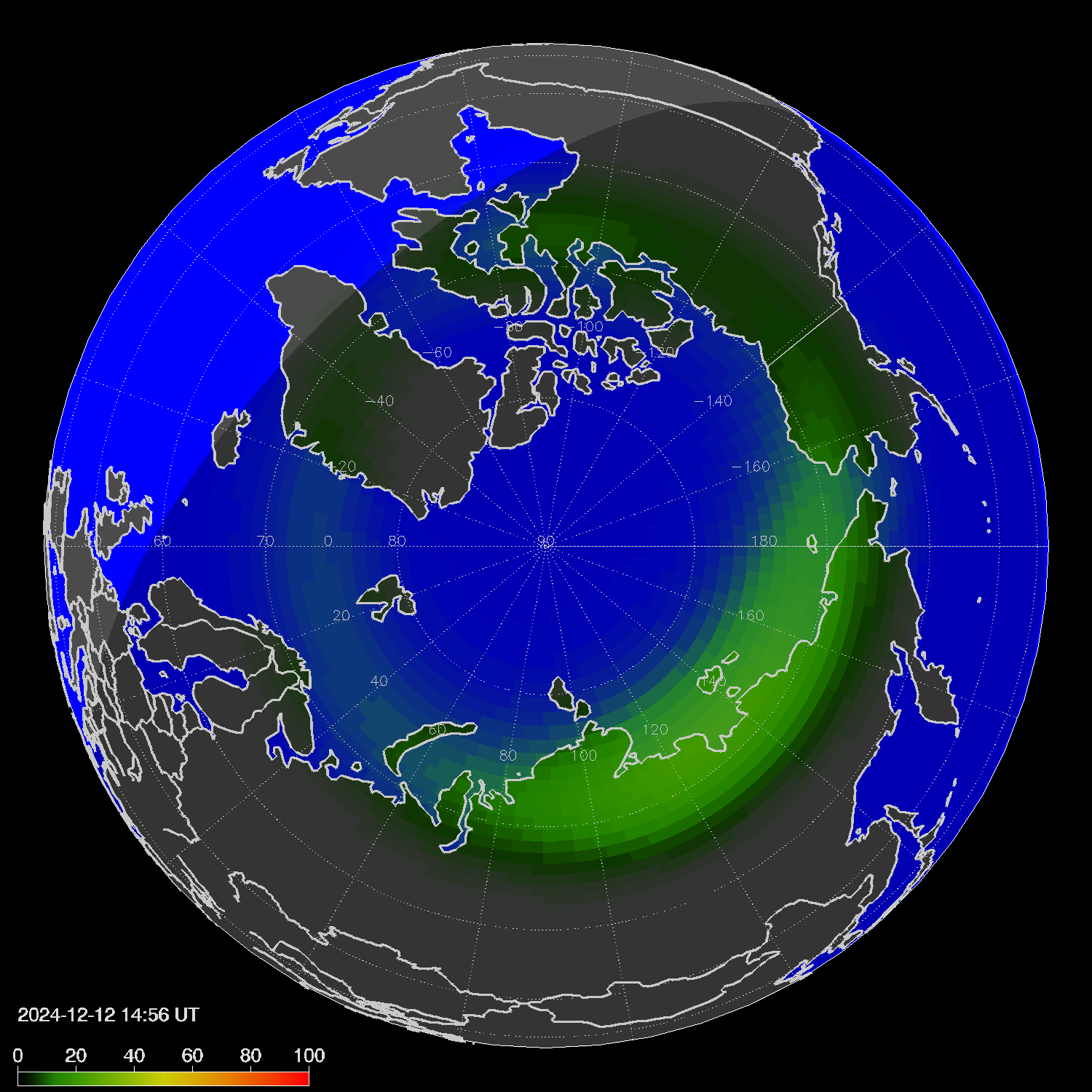 Northern lights (auroras) in the northern hemisphere