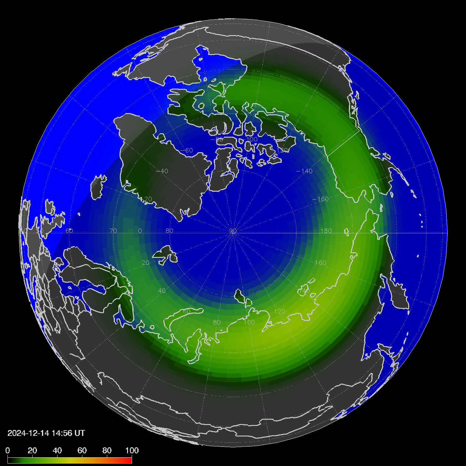 Northern lights (auroras) in the northern hemisphere