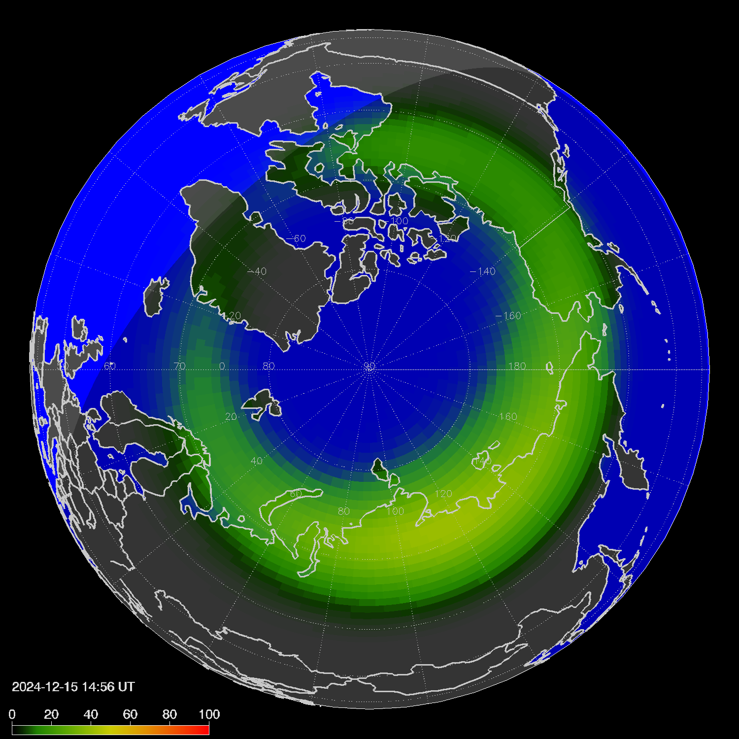 Northern lights (auroras) in the northern hemisphere