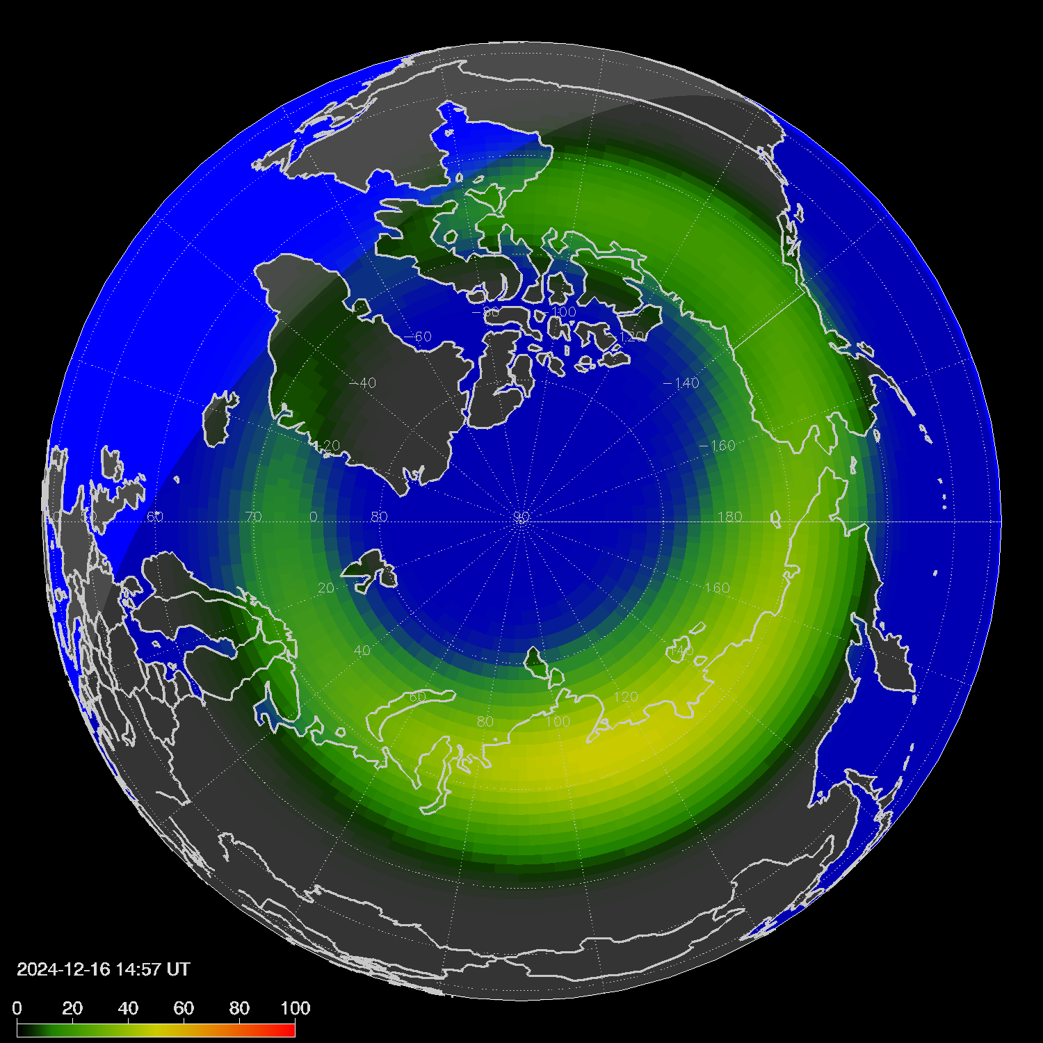 Northern lights (auroras) in the northern hemisphere