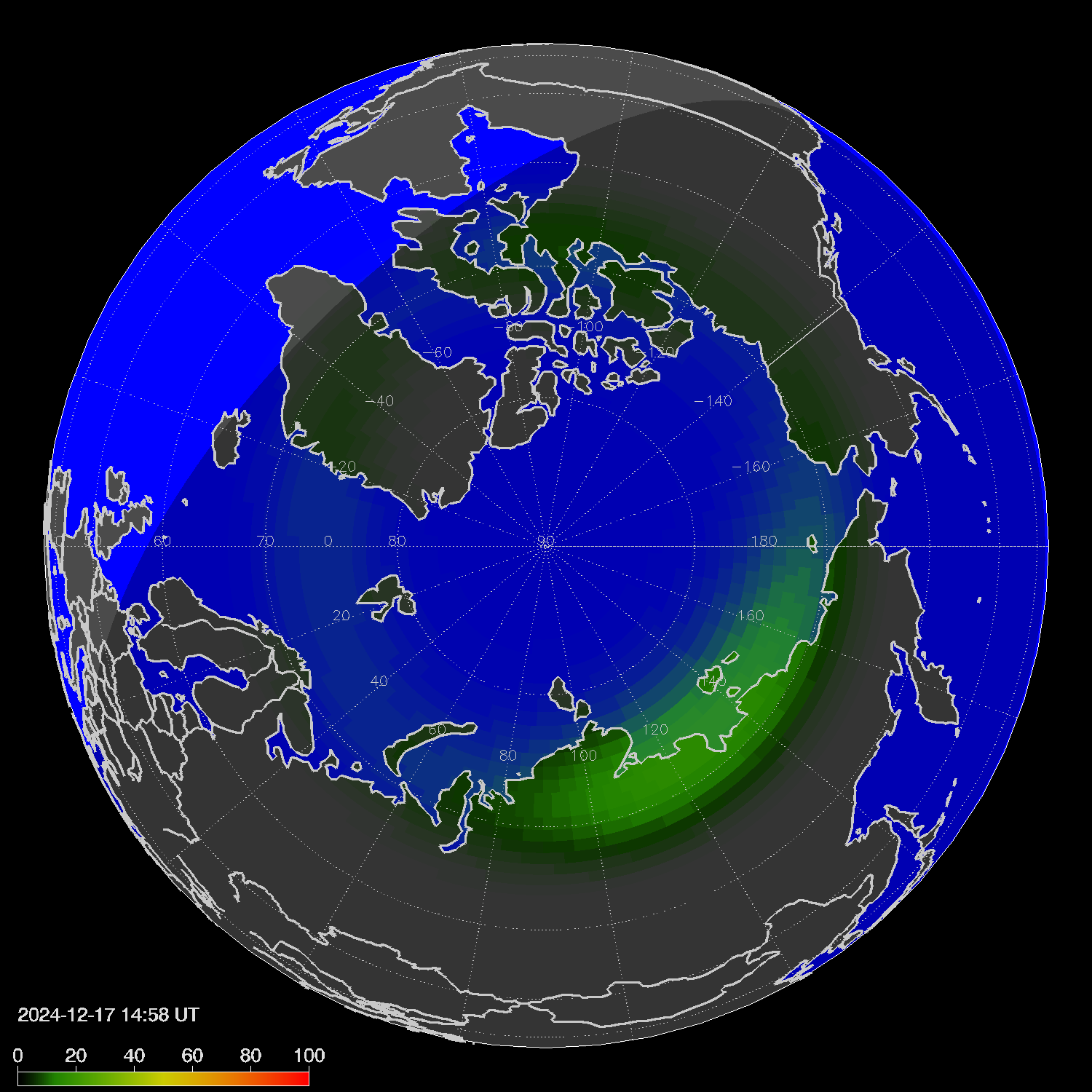 Northern lights (auroras) in the northern hemisphere