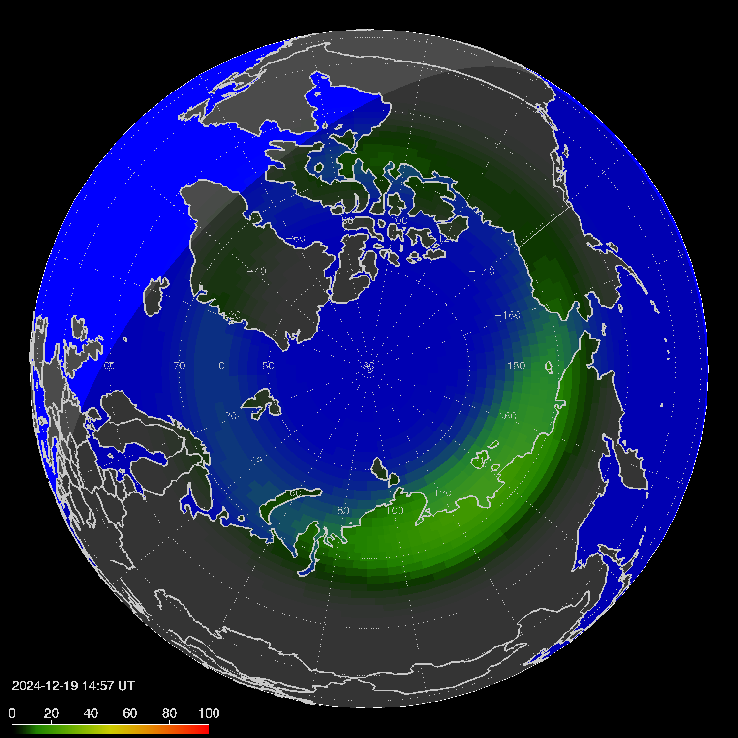 Northern lights (auroras) in the northern hemisphere