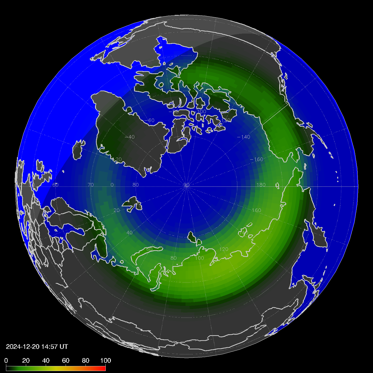 Northern lights (auroras) in the northern hemisphere