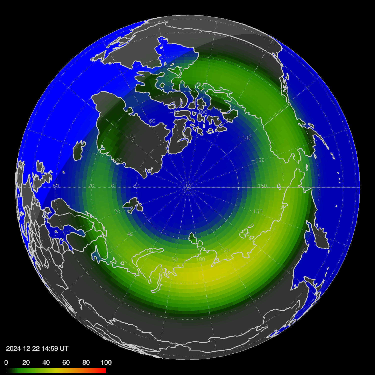 Northern lights (auroras) in the northern hemisphere