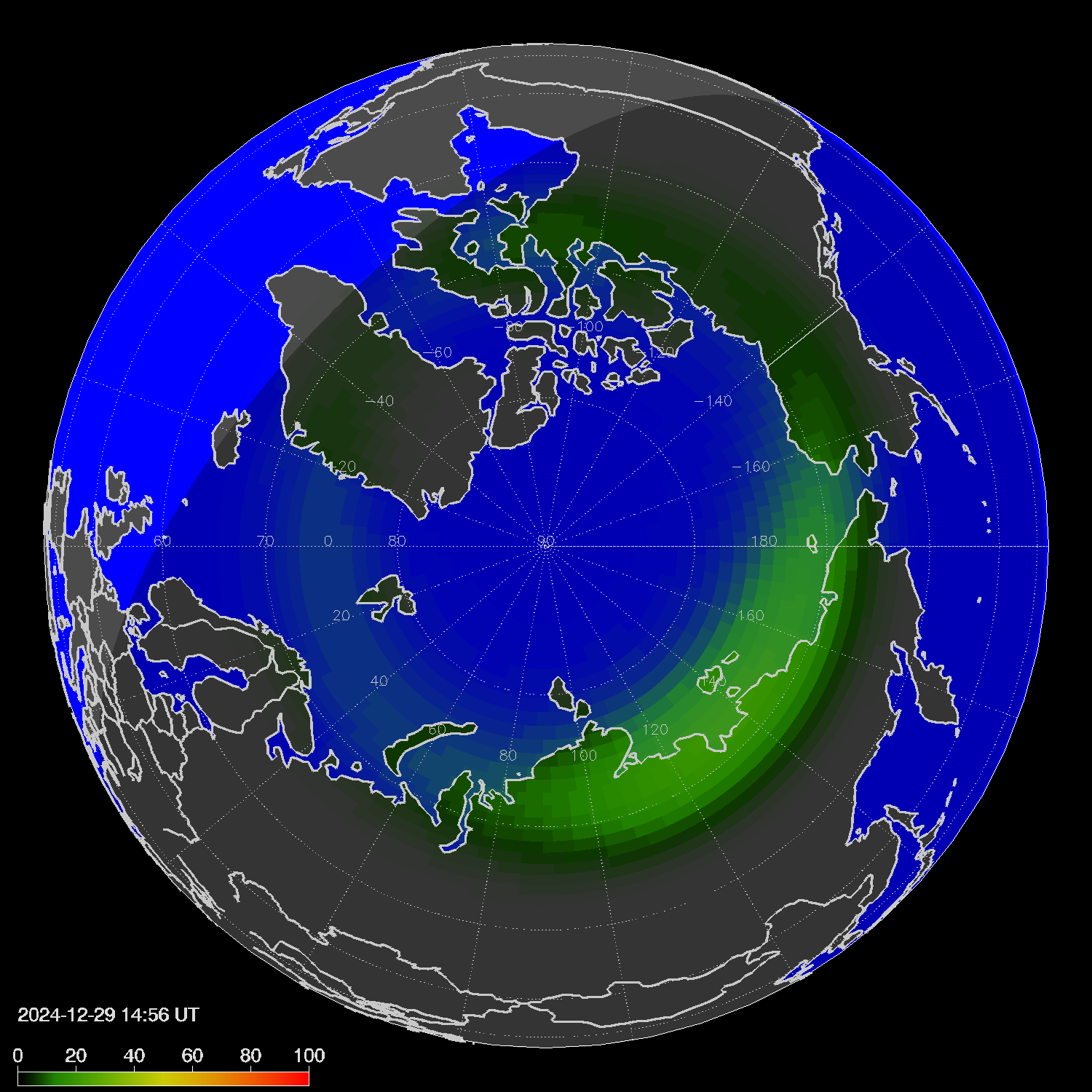 Northern lights (auroras) in the northern hemisphere