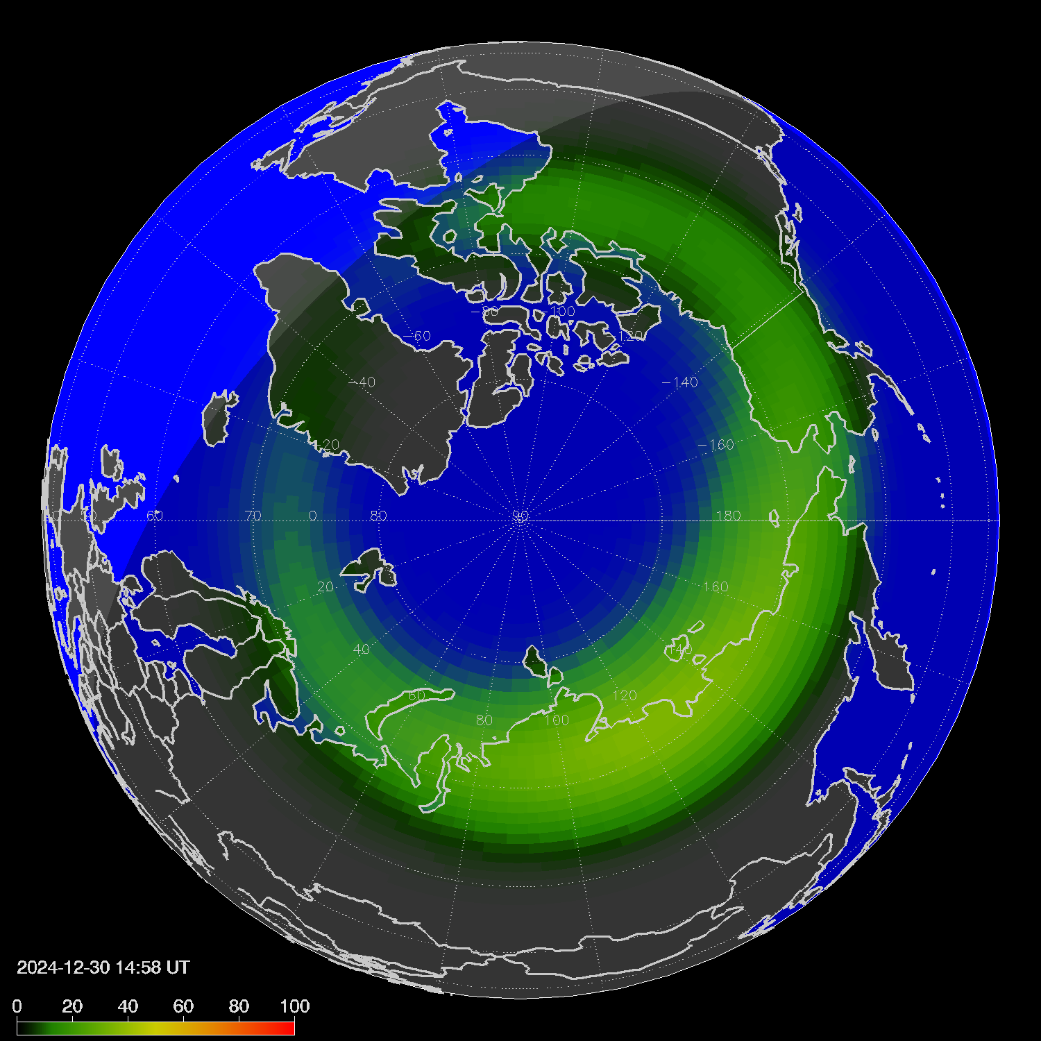 Northern lights (auroras) in the northern hemisphere