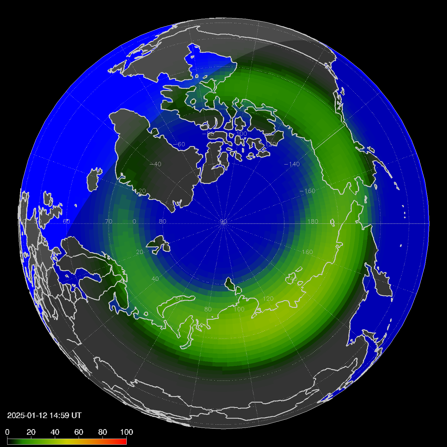 Northern lights (auroras) in the northern hemisphere