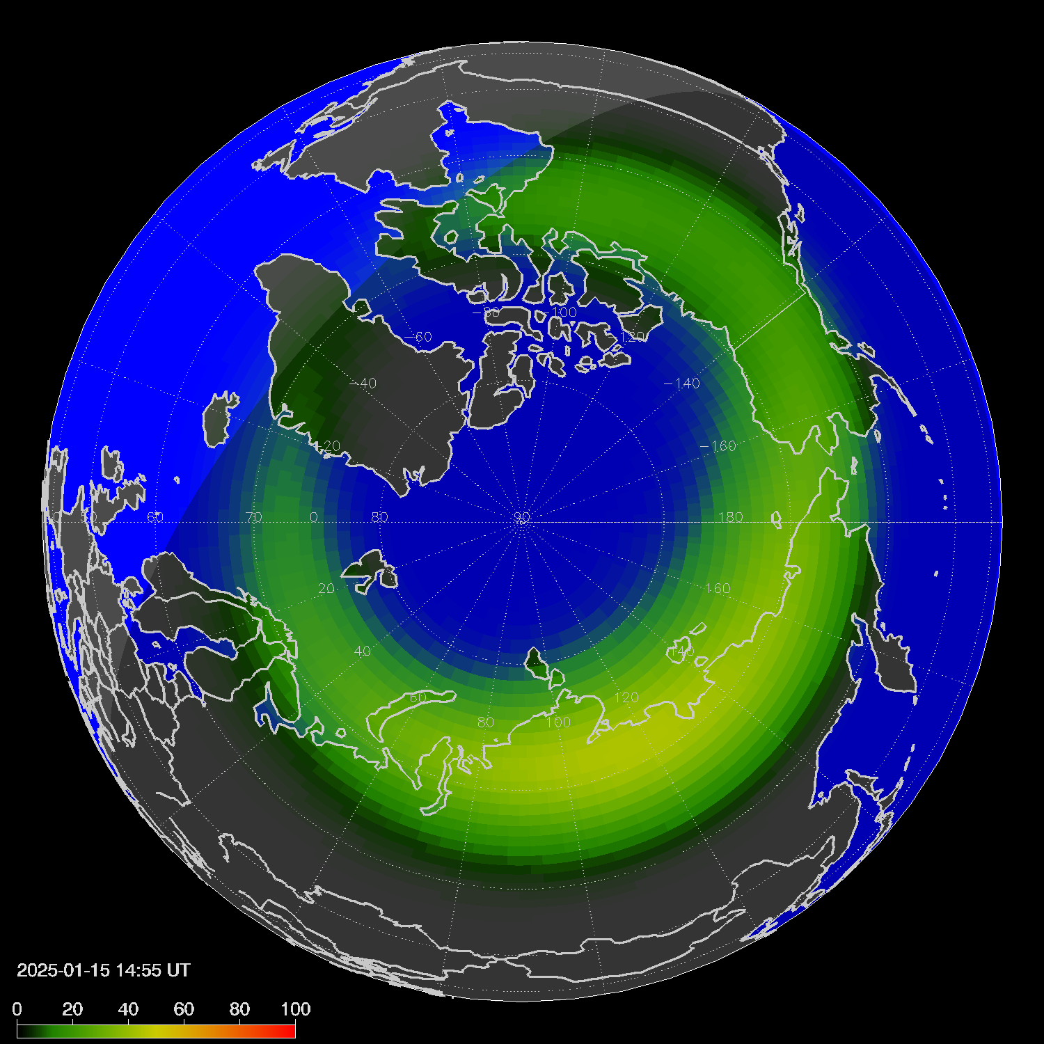 Northern lights (auroras) in the northern hemisphere