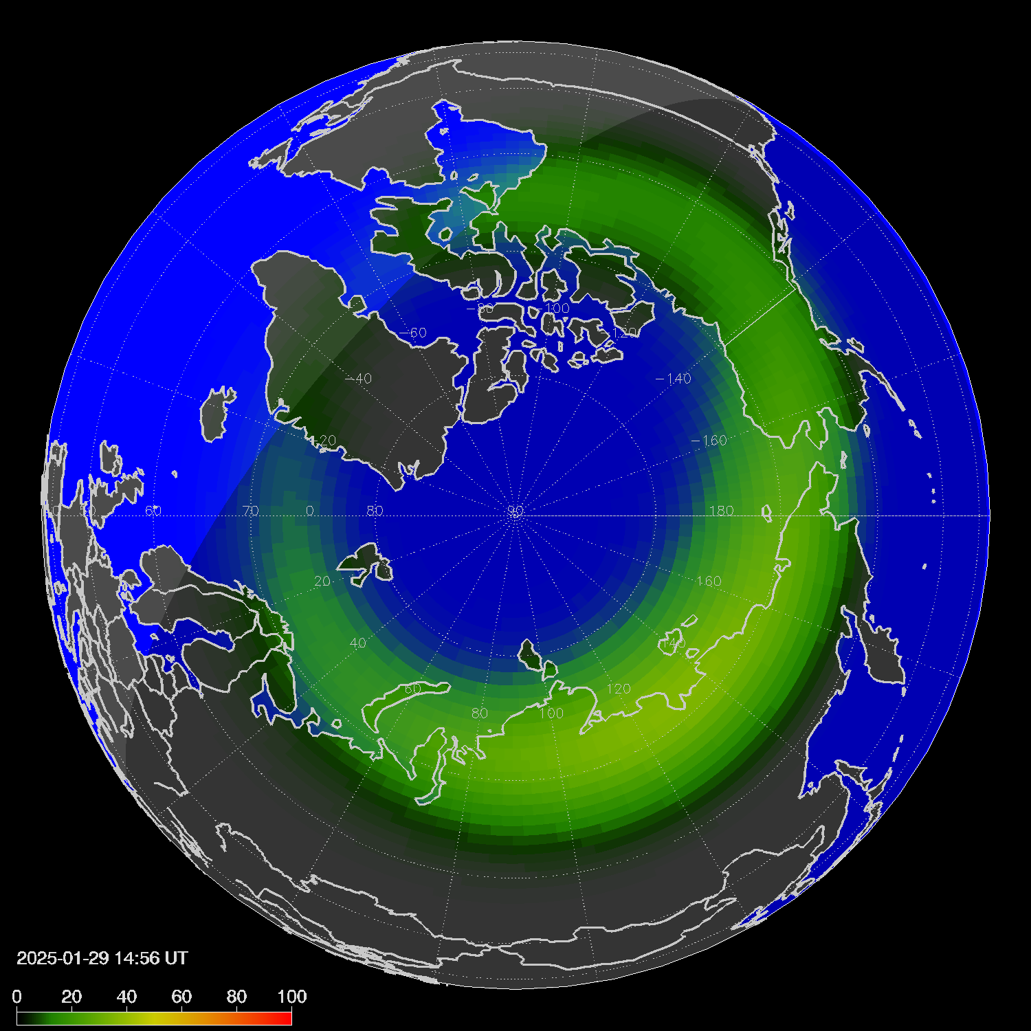 Northern lights (auroras) in the northern hemisphere