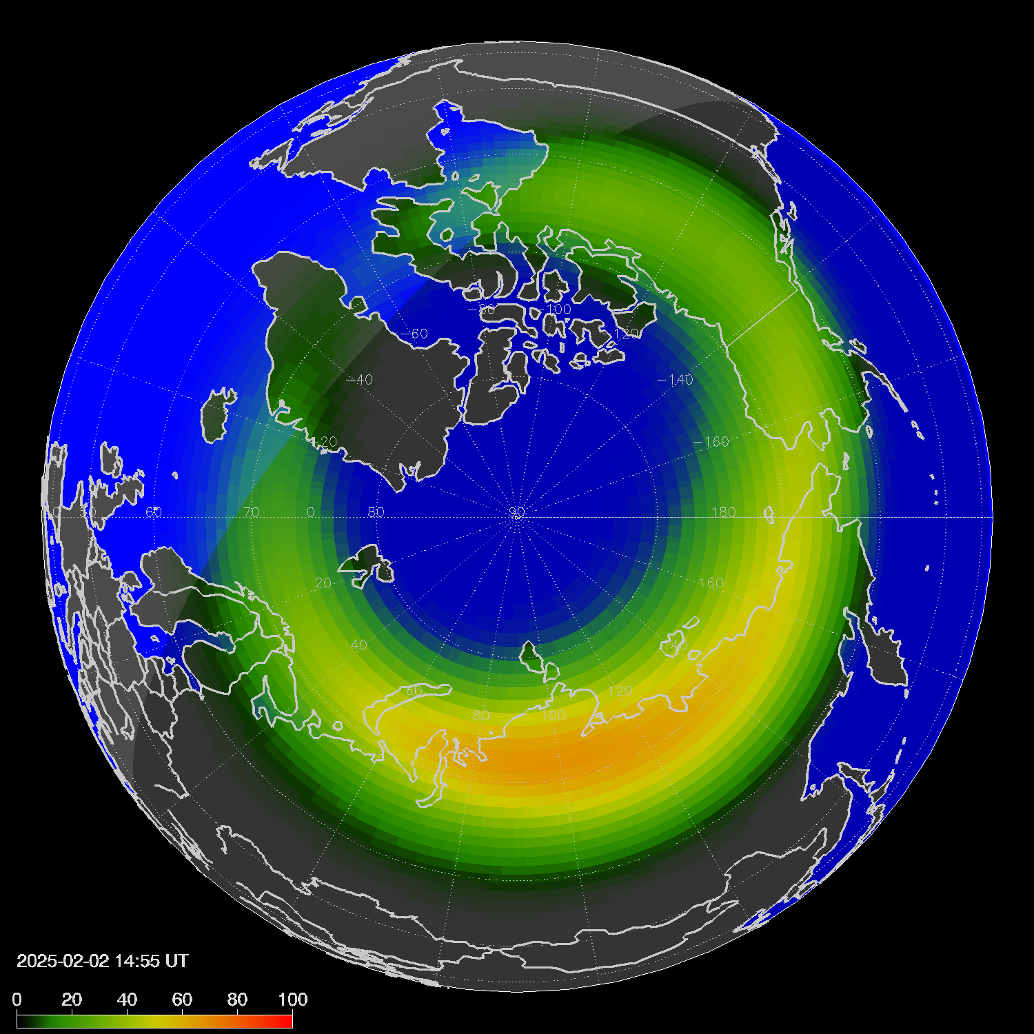 Northern lights (auroras) in the northern hemisphere