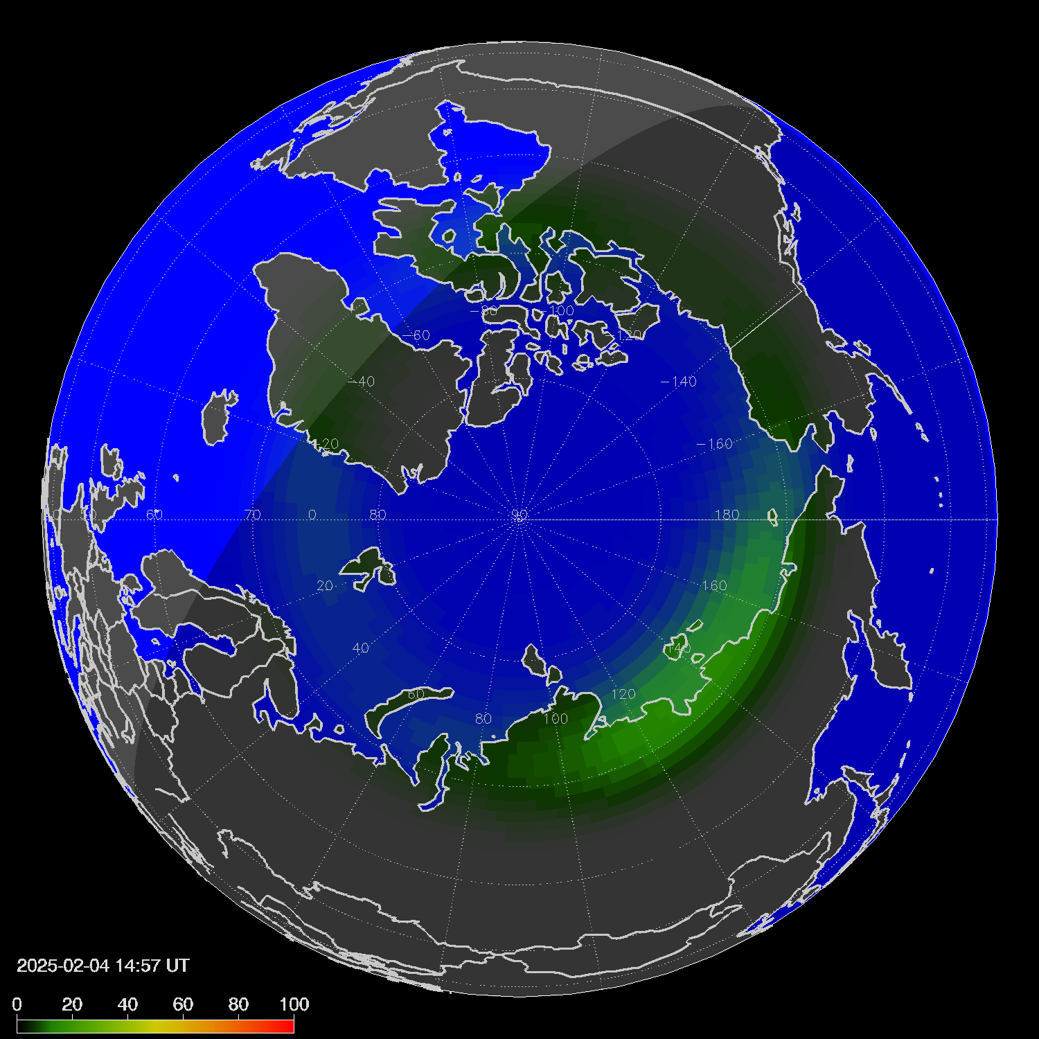 Northern lights (auroras) in the northern hemisphere